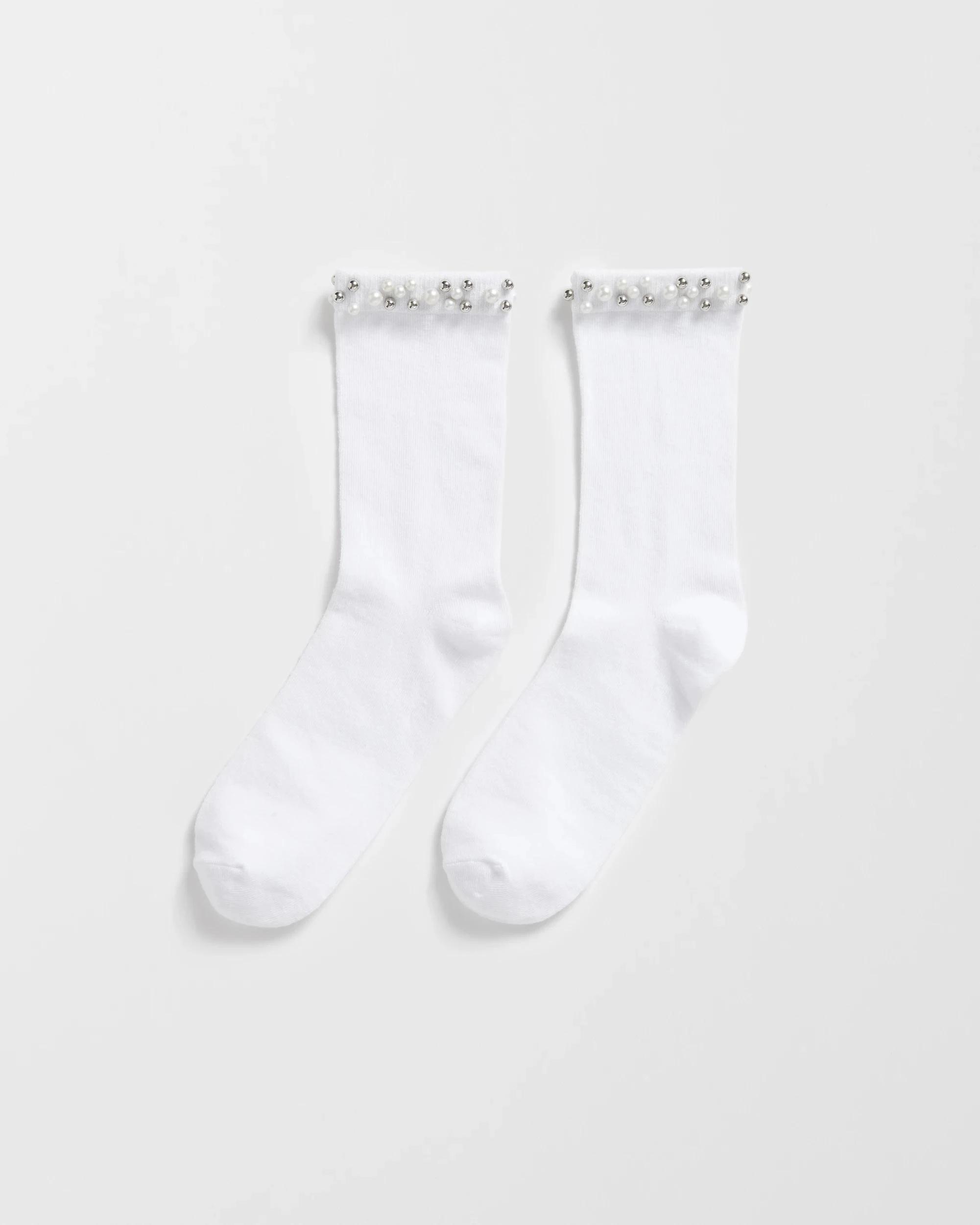 1 Target Woman Australian Cotton Blend Womens Pearl Trim Crew Fashion Socks WHITE, 1 of 3