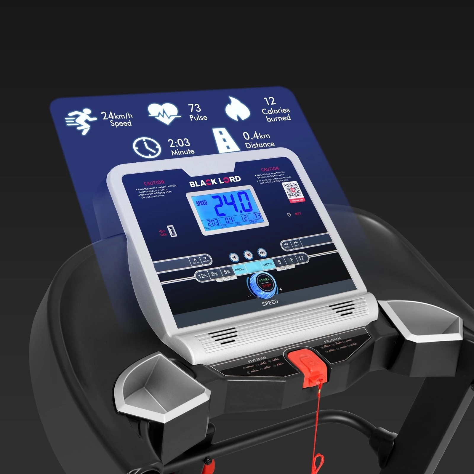 3 Black Lord Treadmill Electric Auto Incline Home Gym Exercise Run Machine, 3 of 10