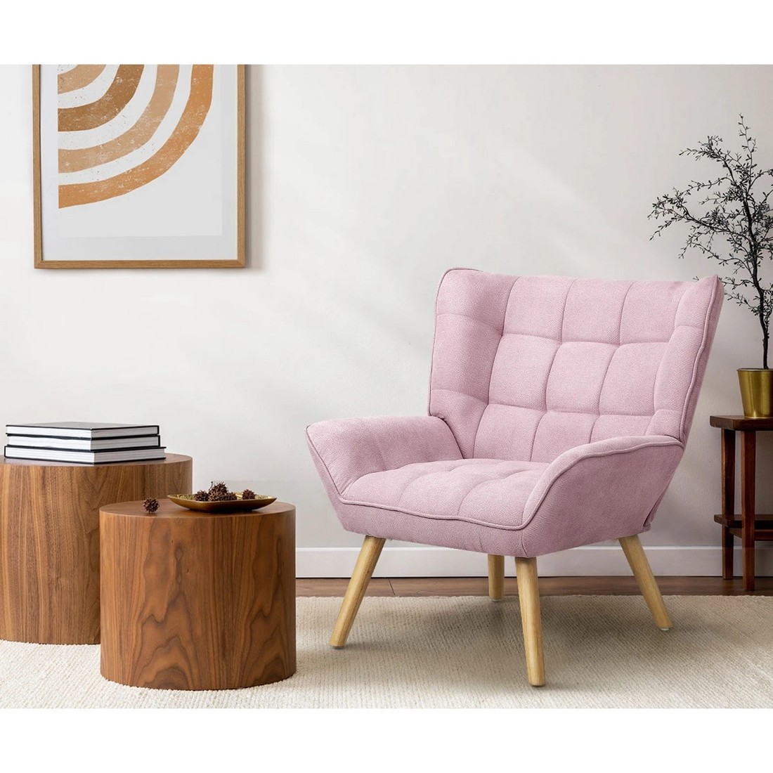 3 Oikiture Armchair Accent Chairs Sofa Lounge Fabric Upholstered Tub Chair
 - Pink, 3 of 10