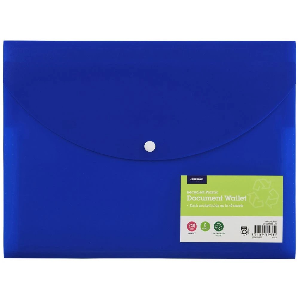 1 J.Burrows A4 Document Wallet 6 Pockets Bright Blue, 1 of 3