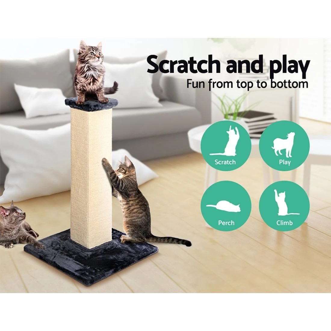 6 i.Pet Cat Tree 92cm Scratching Post Tower Scratcher Wood Condo Bed House Trees - Grey, 6 of 6