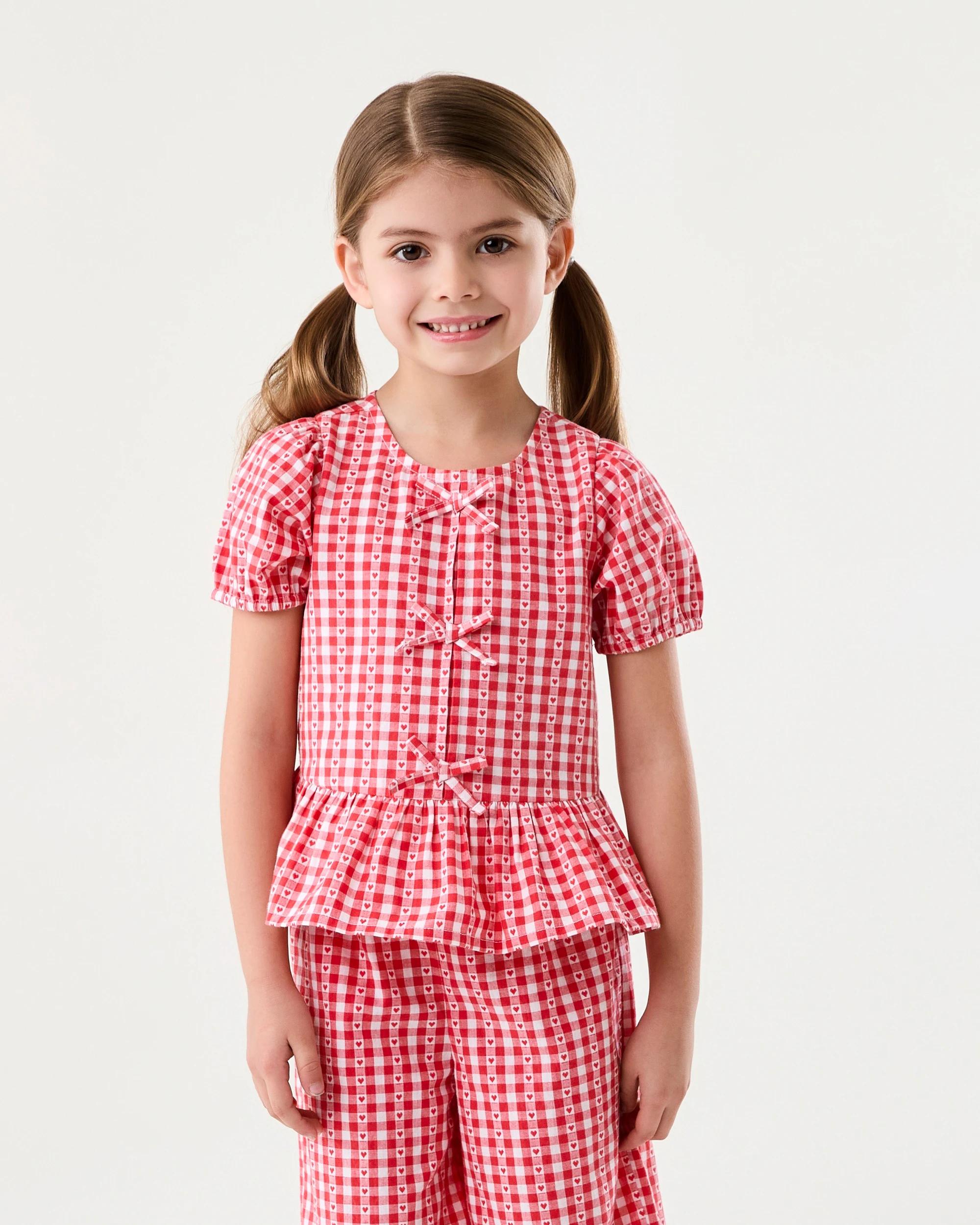 1 Woven Frill Top Red Check, 1 of 7
