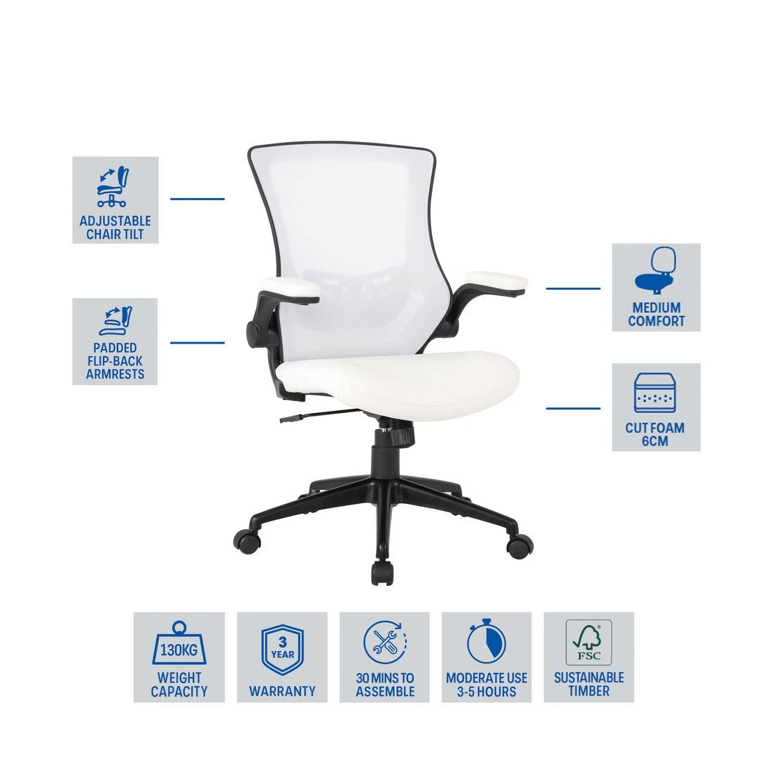 2 Brighton Mesh Back Chair White, 2 of 10