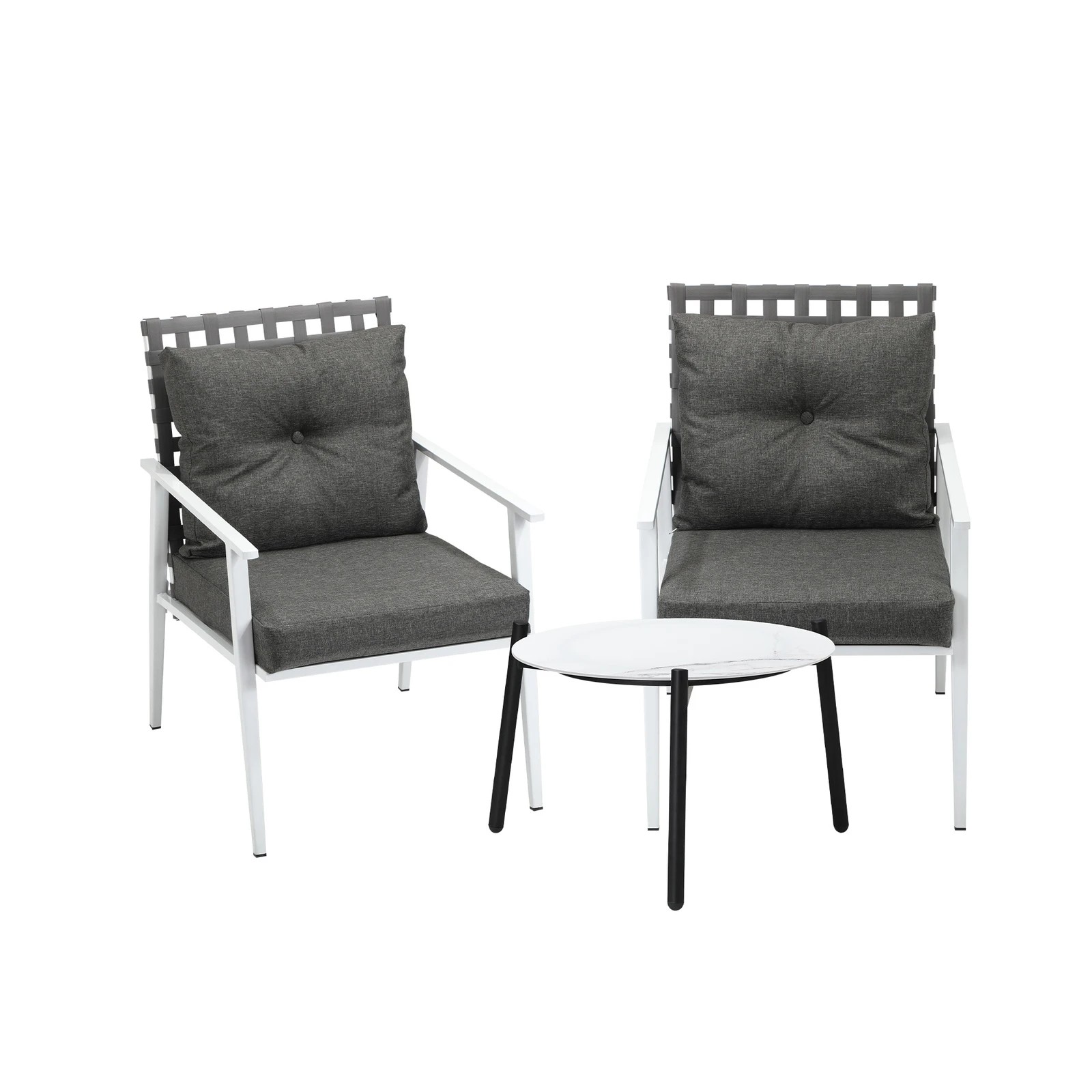 9 Livsip 3pc Outdoor Lounge Sets Patio Set 50CM White Round Table Rattan Chairs - Multi, 9 of 9