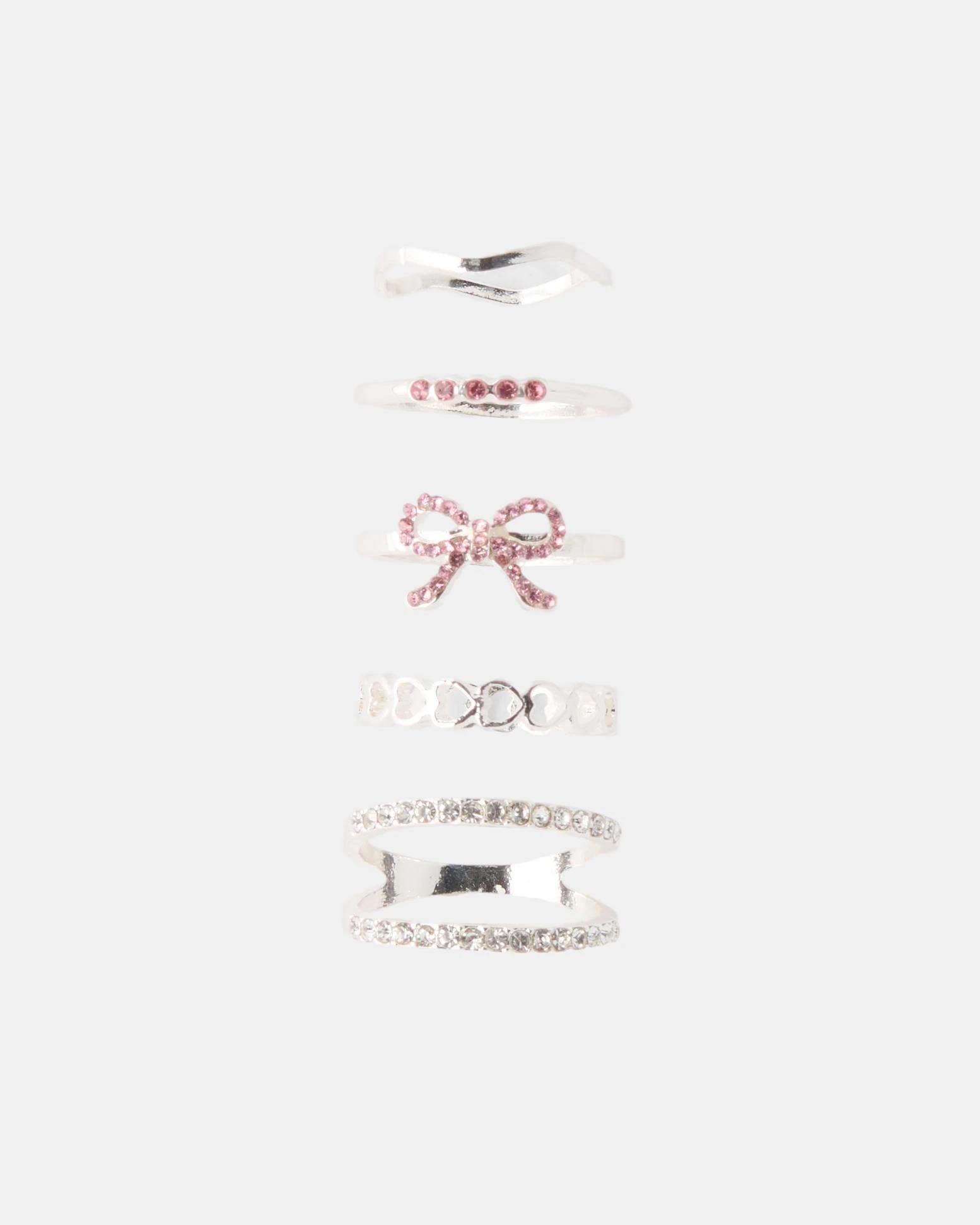 3 5 Pack Bow Rings - Silver Tone Silver, 3 of 4