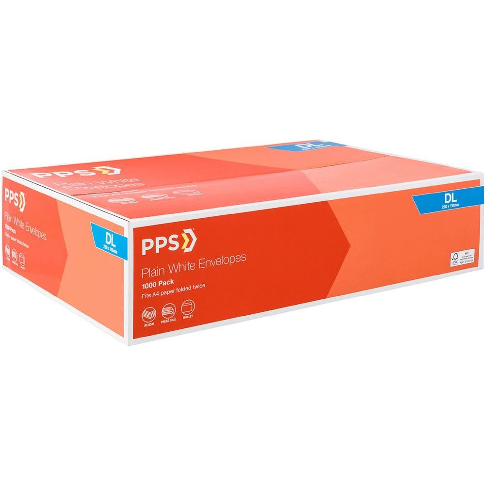 1 PPS Plainface DL White Envelopes Box of 1000, 1 of 4