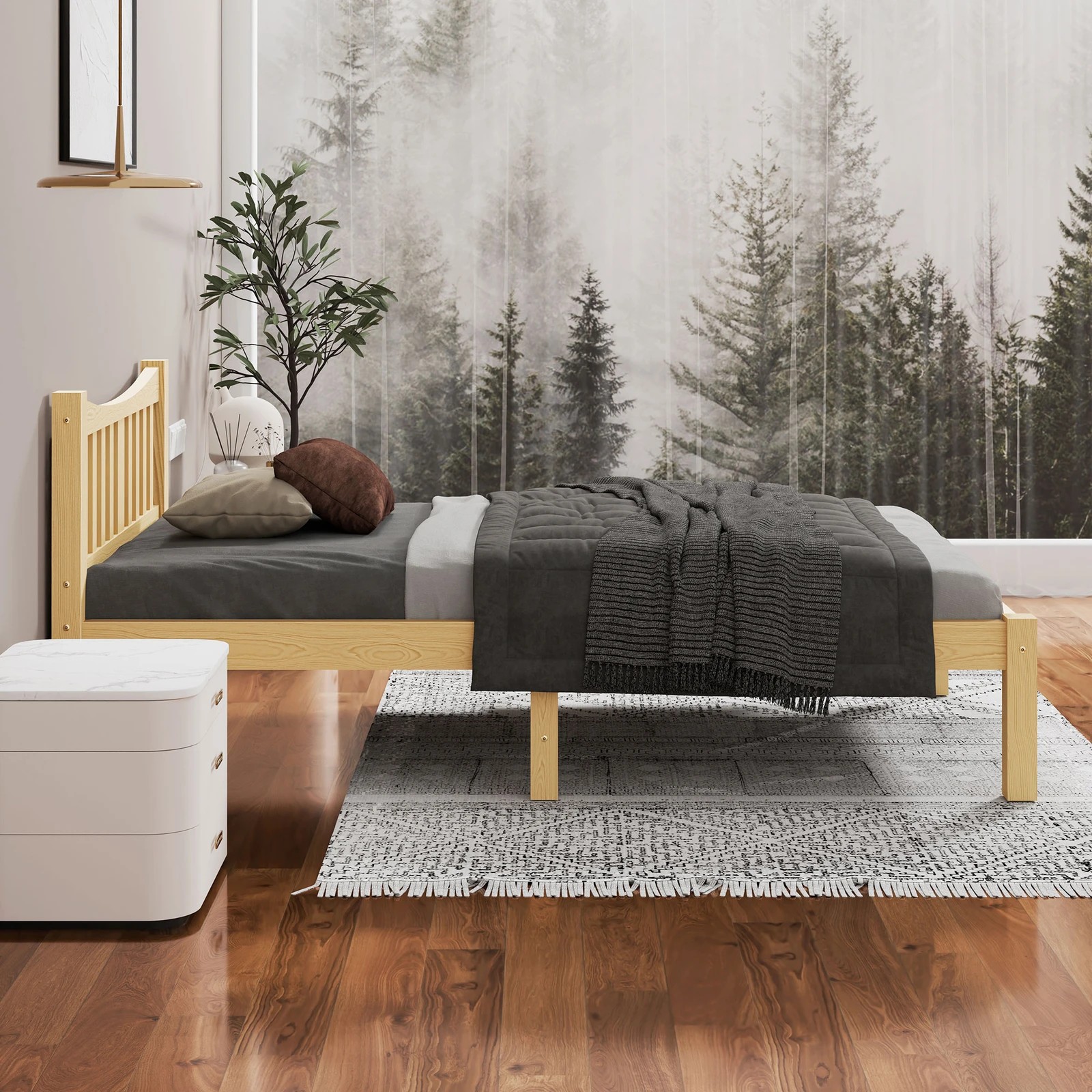 5 Alfordson Bed Frame Wooden King Single Solid Pine Timber Base Cambrie - Natural, 5 of 10