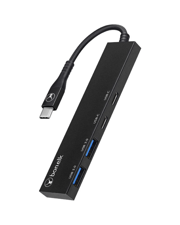 Bonelk Long-Life USB-C to USB-C/A 4 Port Slim Hub Space Black