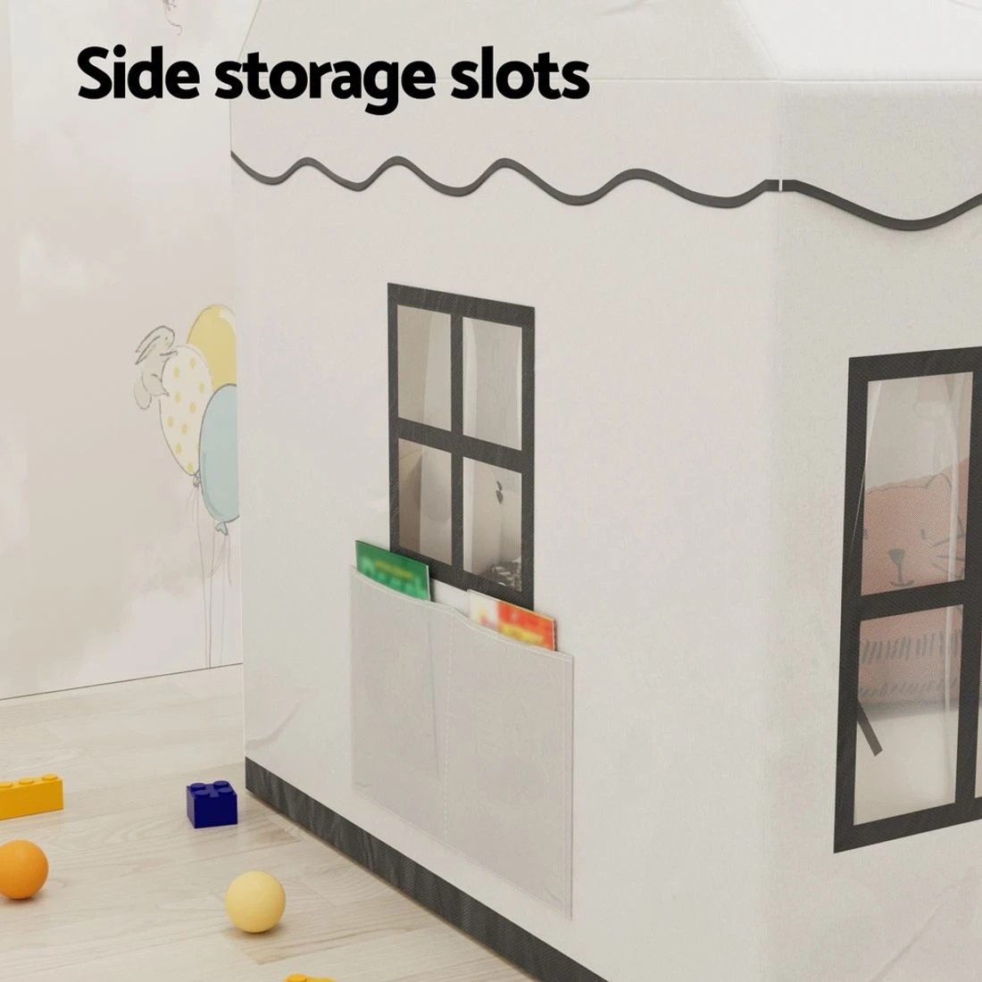 5 Keezi Kids Play Tent Playhouse Castle with String Lights Floor Mat Side Pocket - White, 5 of 5