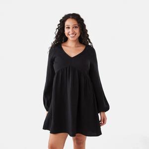Long Sleeve Textured Smock Mini Dress