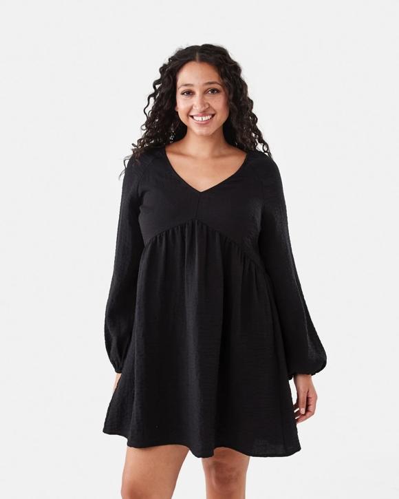 Long Sleeve Textured Smock Mini Dress