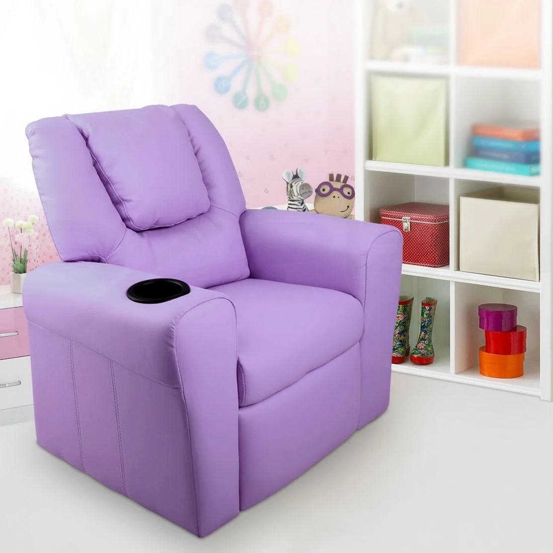 7 Keezi Kids Recliner Chair Purple PU Leather Sofa Lounge Couch Children - Purple, 7 of 8