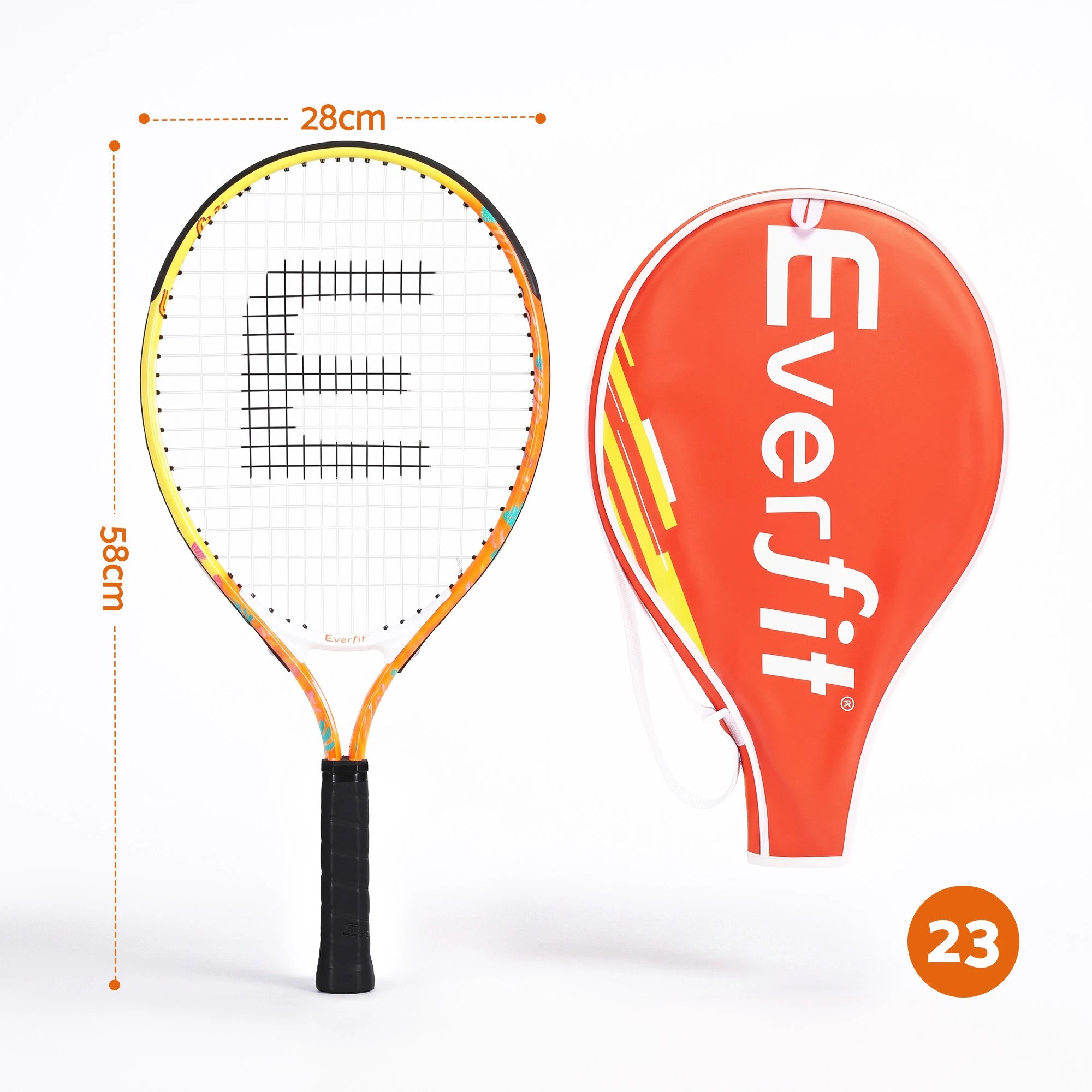 2 Everfit Lightweight Tennis Racket Racquet with Large Head Durable Frame Comfortable Grip and Shock Reduction - Orange, 2 of 9