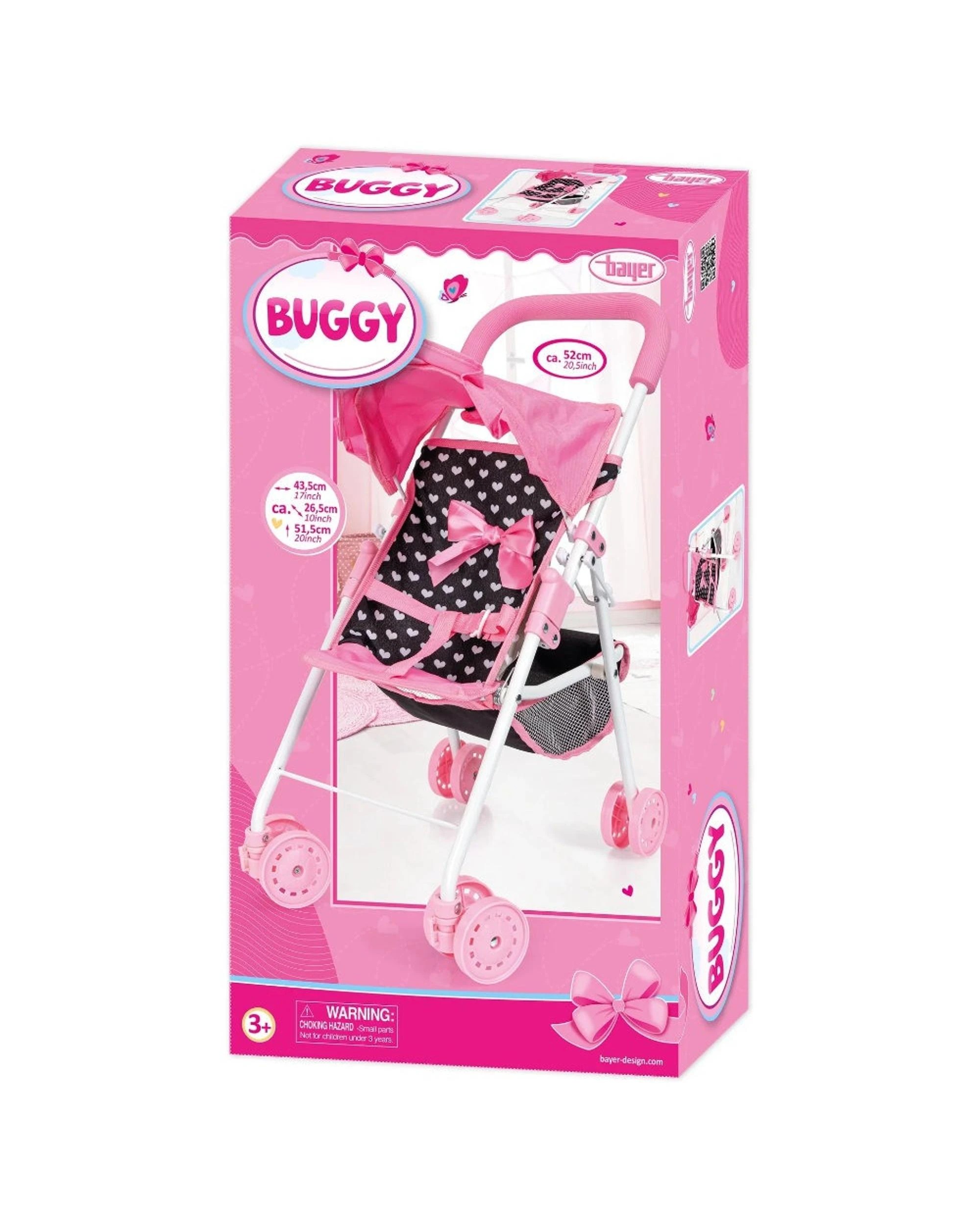 1 Bayer Doll Buggy Pink and Black with Pink Bow - Multi, 1 of 5