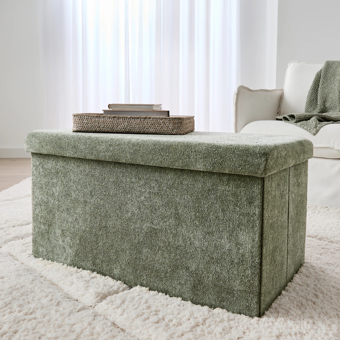1 Rectangle Storage Ottoman - Green, 1 of 9