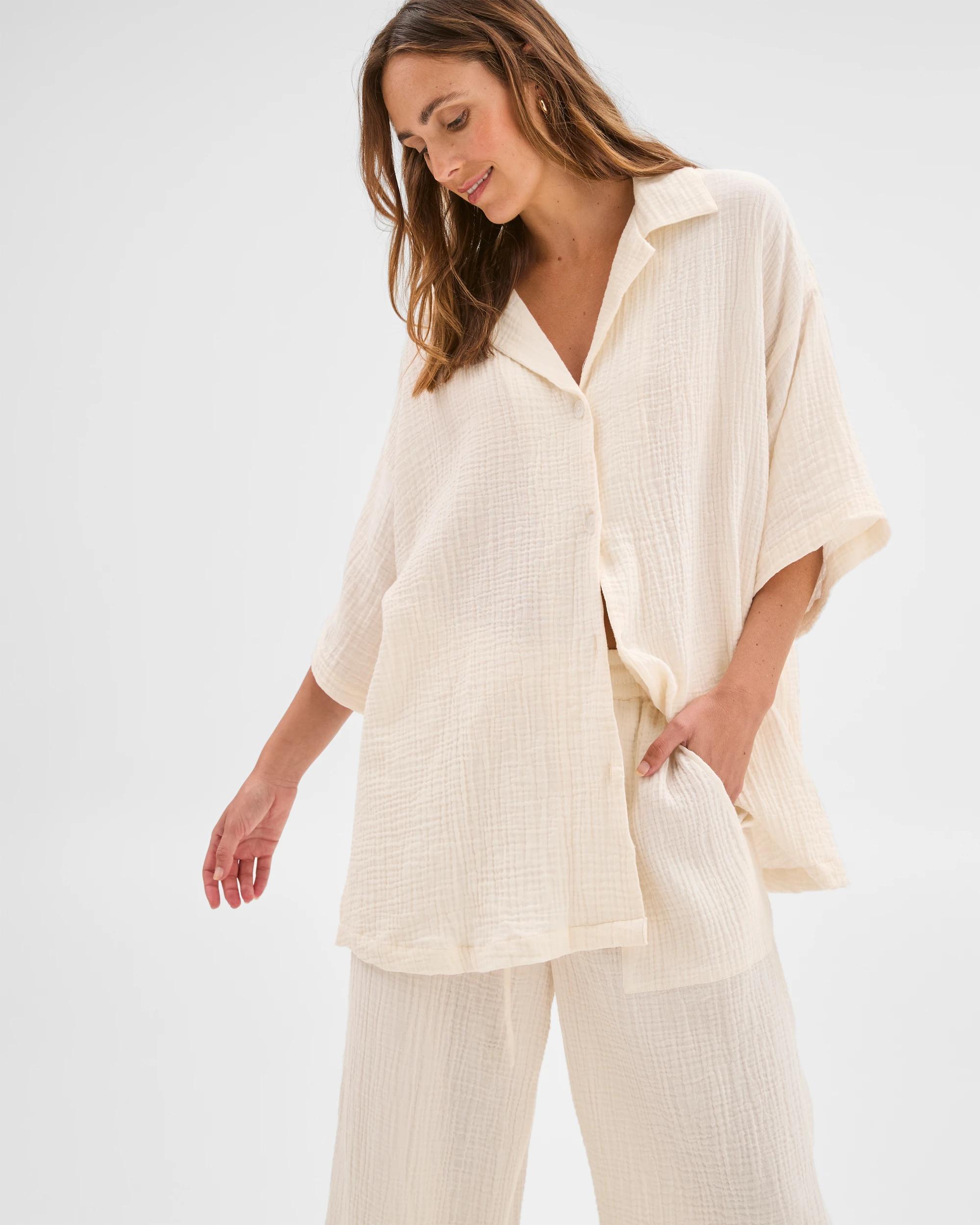3 Target Woman Resort Australian Cotton Oversized Short Sleeve Shirt WHITE, 3 of 7