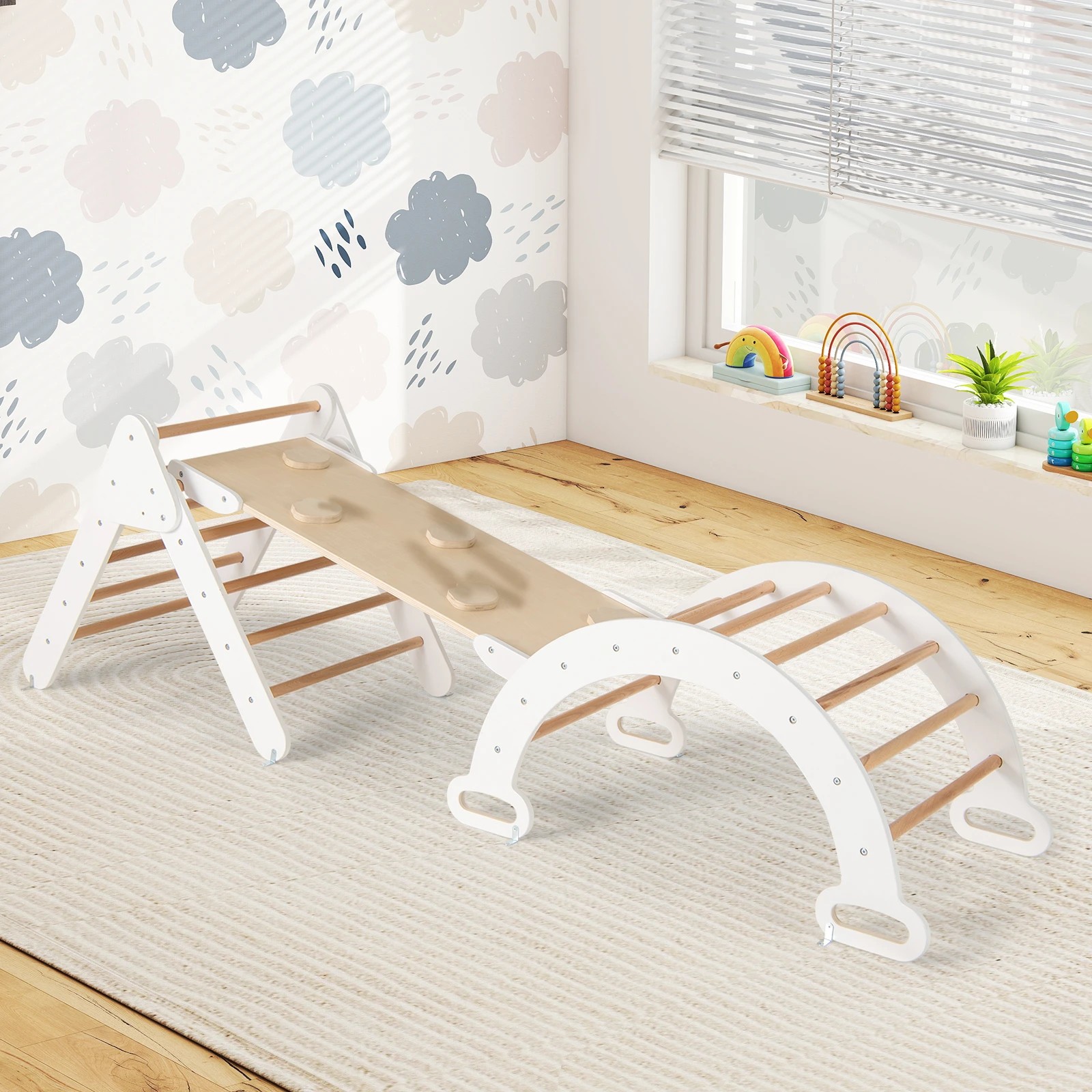 4 Costway Kids Climb Playset Wood Climbing Frame Rocking Arch Slide, 4 of 6