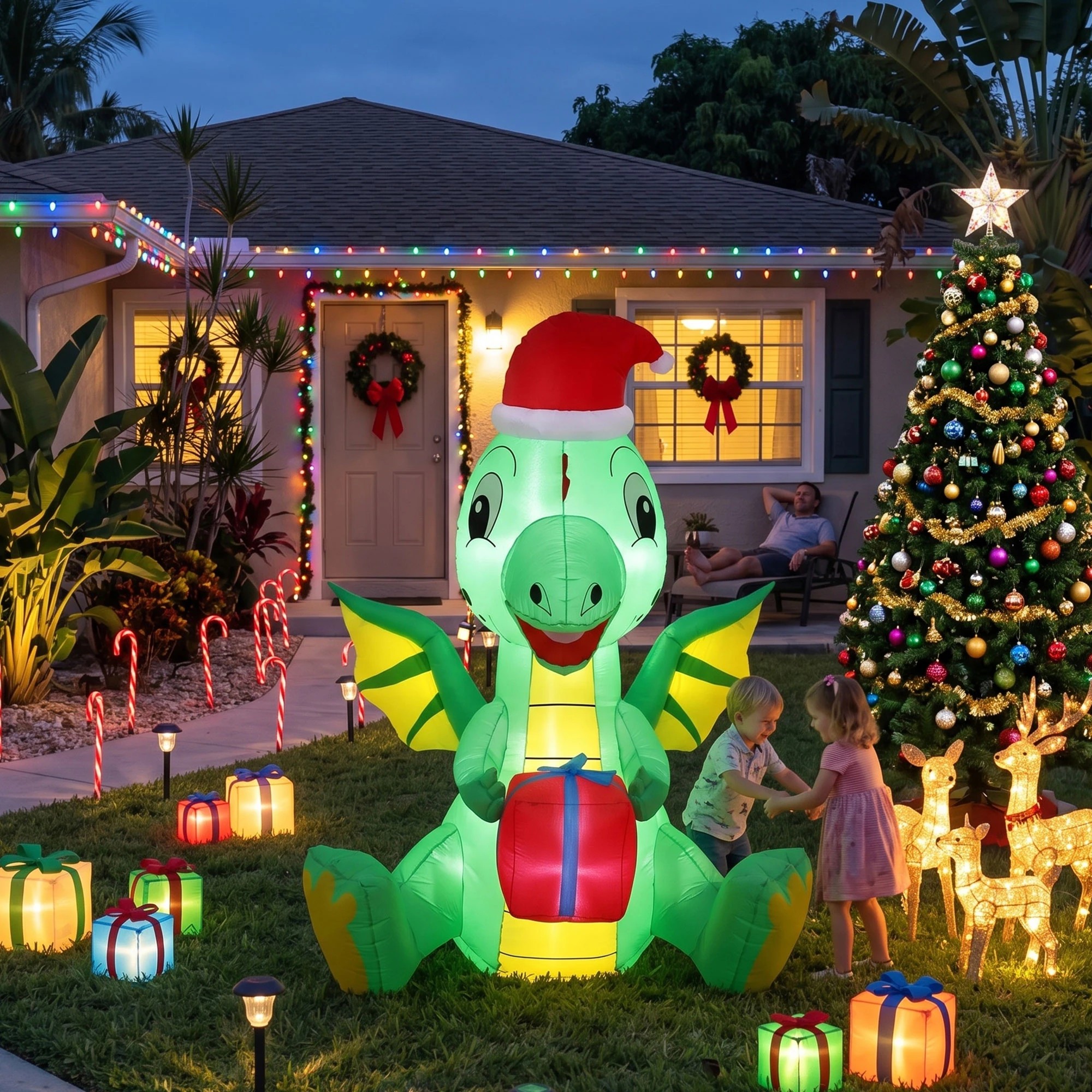 8 Jingle Jollys Christmas Inflatable Dragon 1.8M Height LED Outdoor Decorations Illuminated - Green, 8 of 9