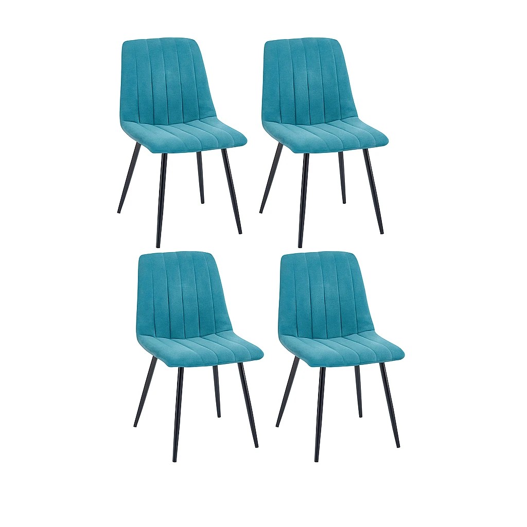 1 Foret Peacock Blue Velvet Upholstered Dining Chairs Black Metal Legs Set Of 4, 1 of 10
