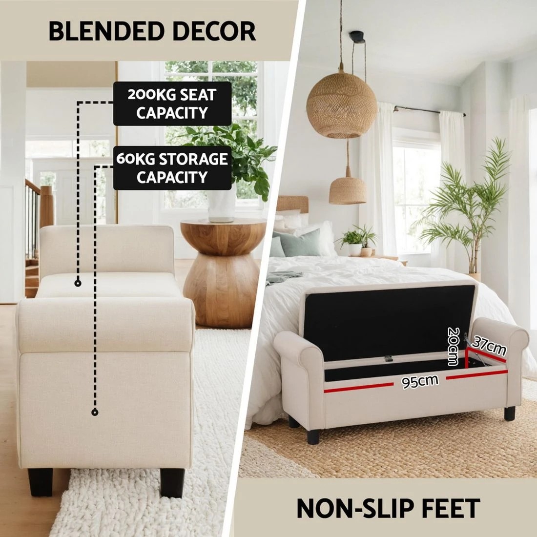 4 Artiss Storage Ottoman Blanket Box 125cm Arm Linen Taupe - Beige, 4 of 5