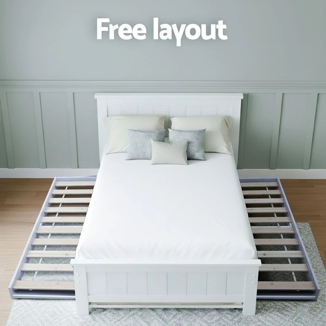 6 Artiss King Single Bed Frame and Bedside Table - White, 6 of 9