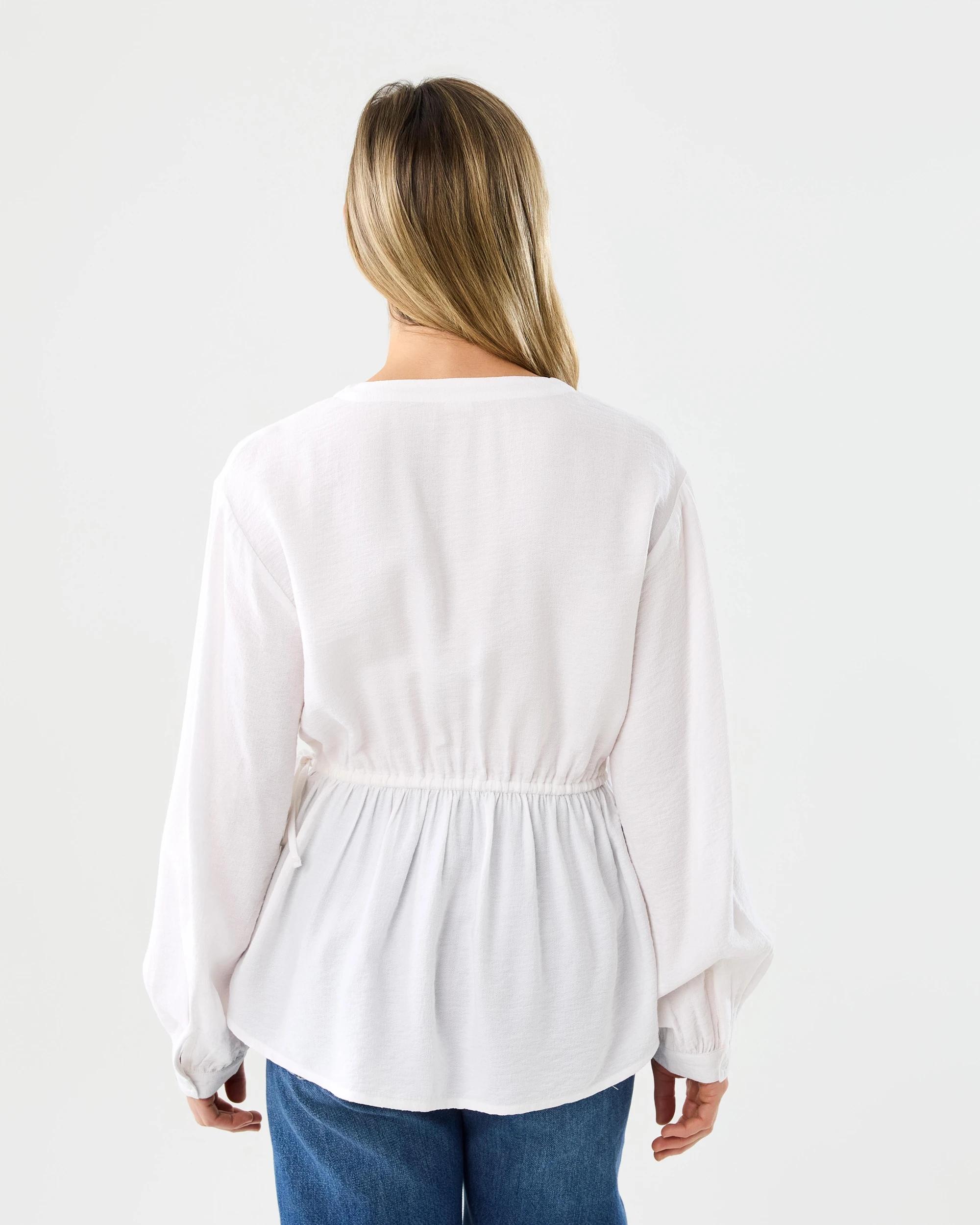 3 Long Sleeve Ruched Tie Top White, 3 of 8