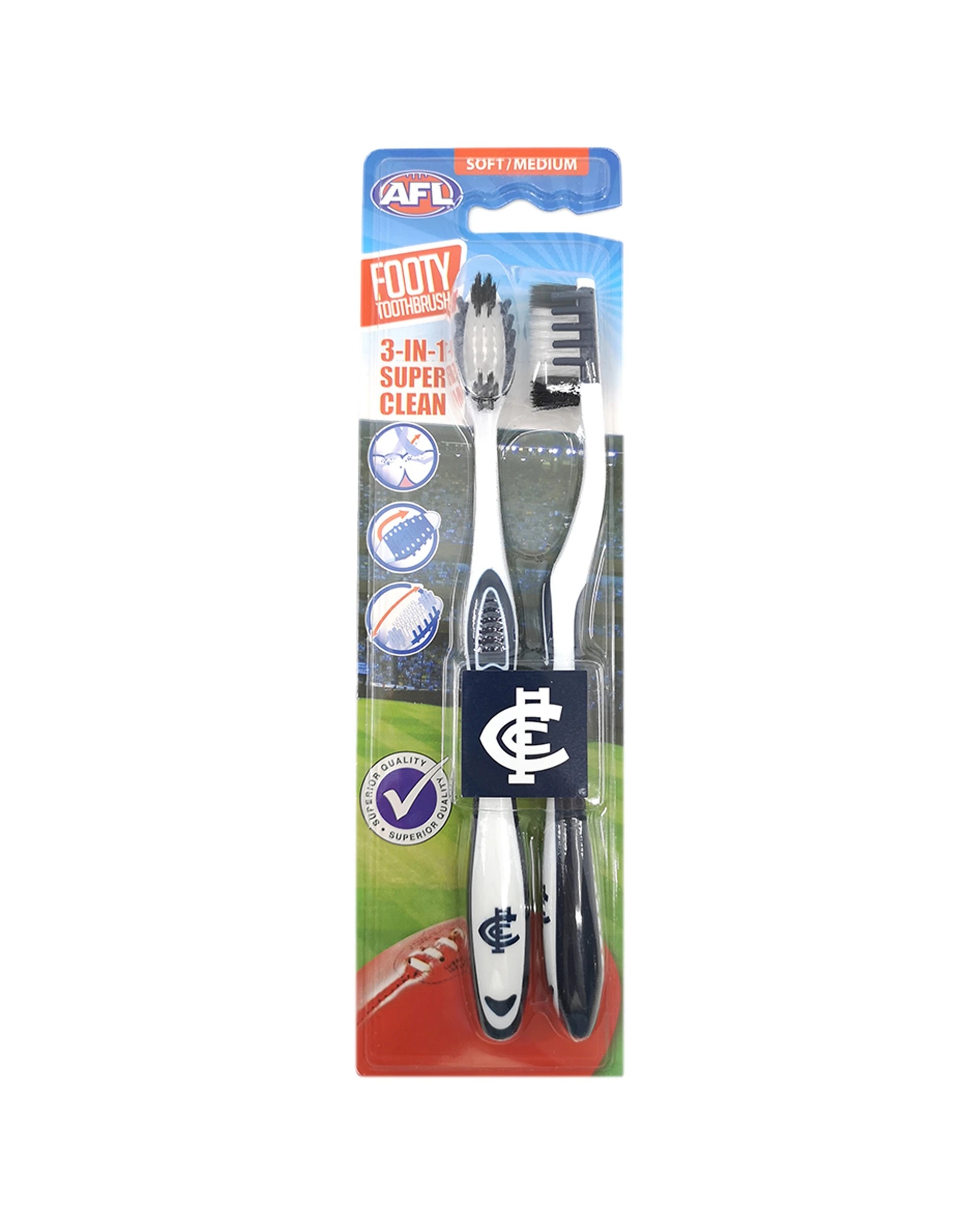 2 AFL 3x 2pc Soft/Medium Toothbrush Oral Care Carlton Blues Kids/Adults - Multi, 2 of 2