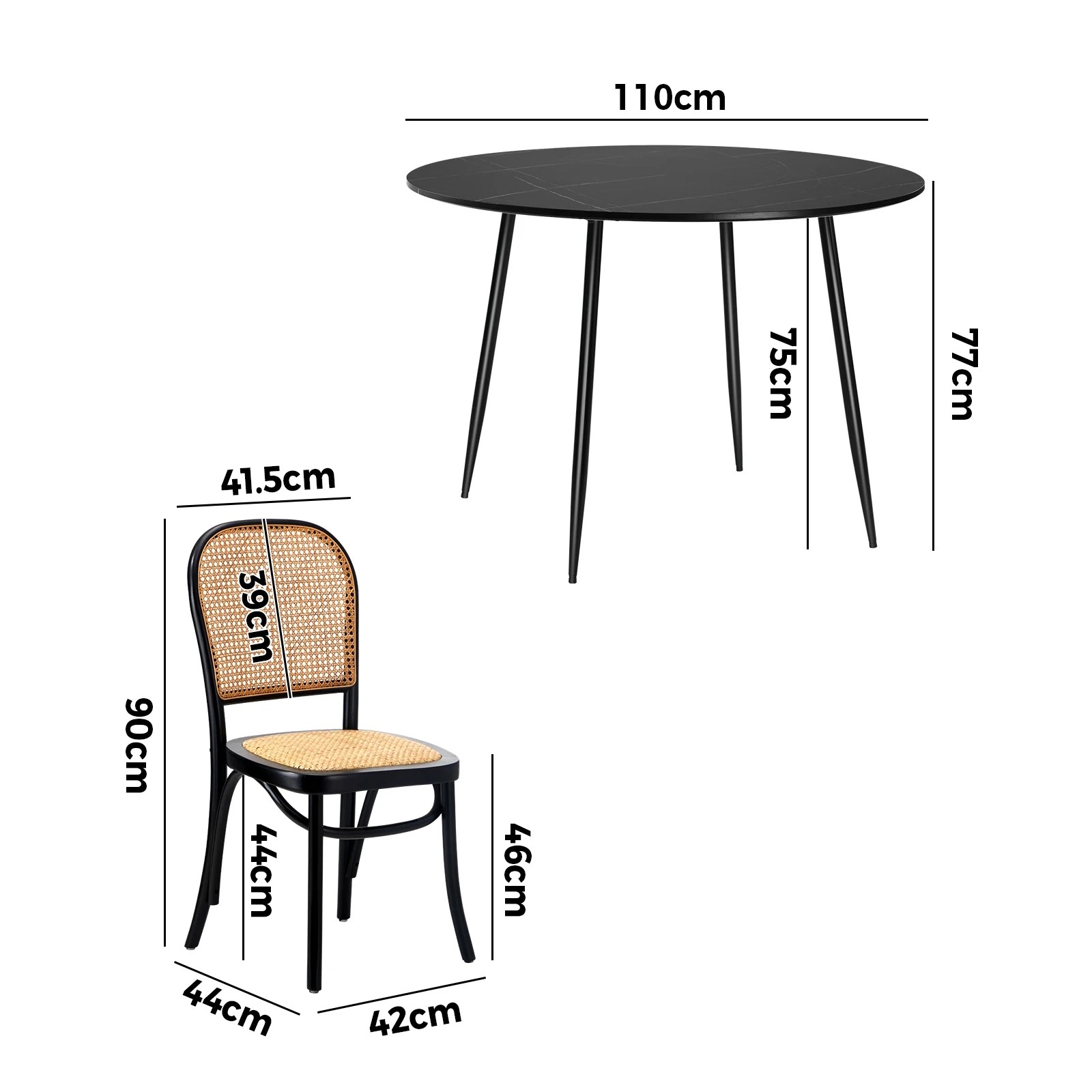2 Oikiture 110cm Round Dining Table with 4PCS Dining Chairs Wooden - Black, 2 of 9