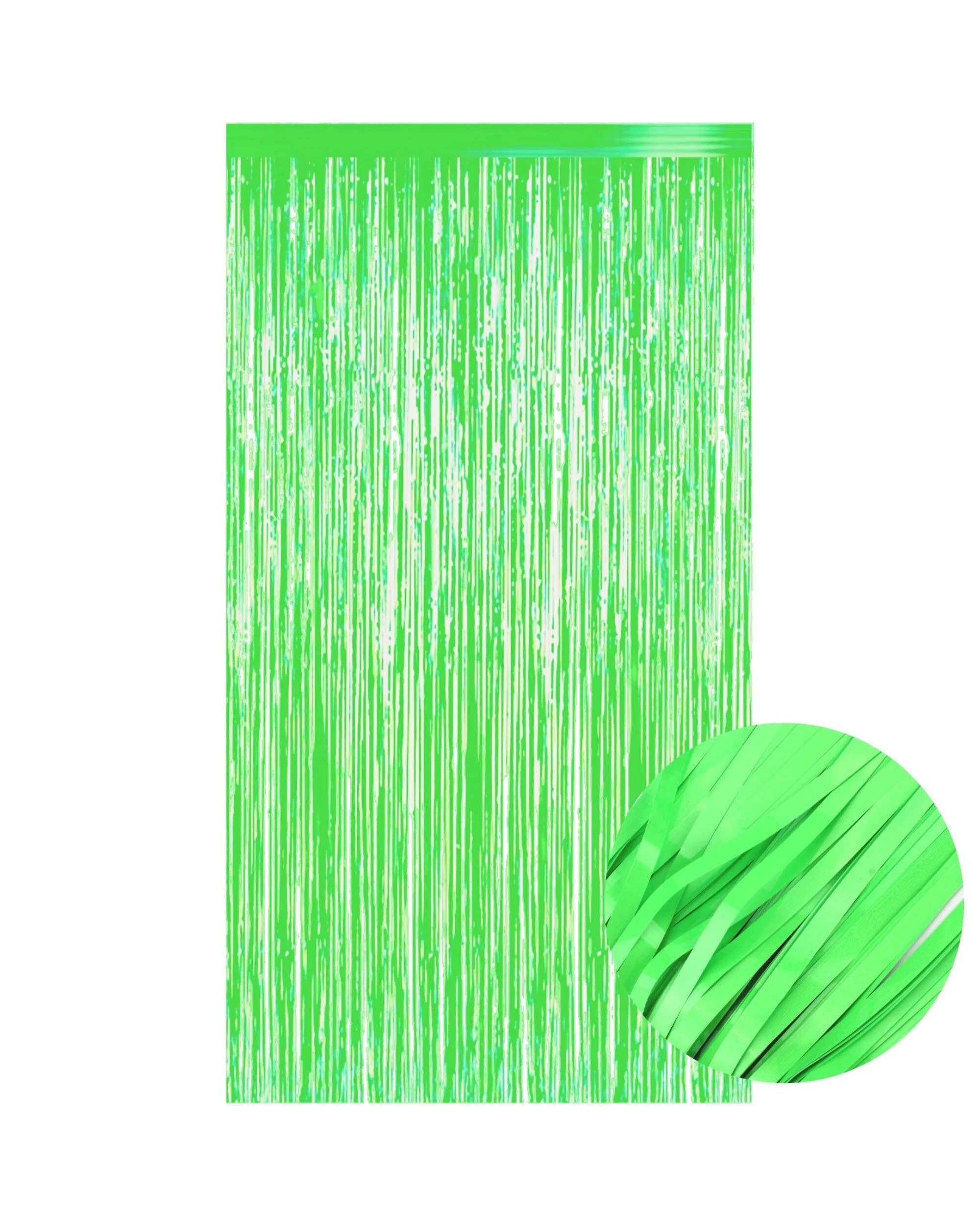 1 Neon Green Plastic Backdrop Curtain 100cm x 200cm, 1 of 2