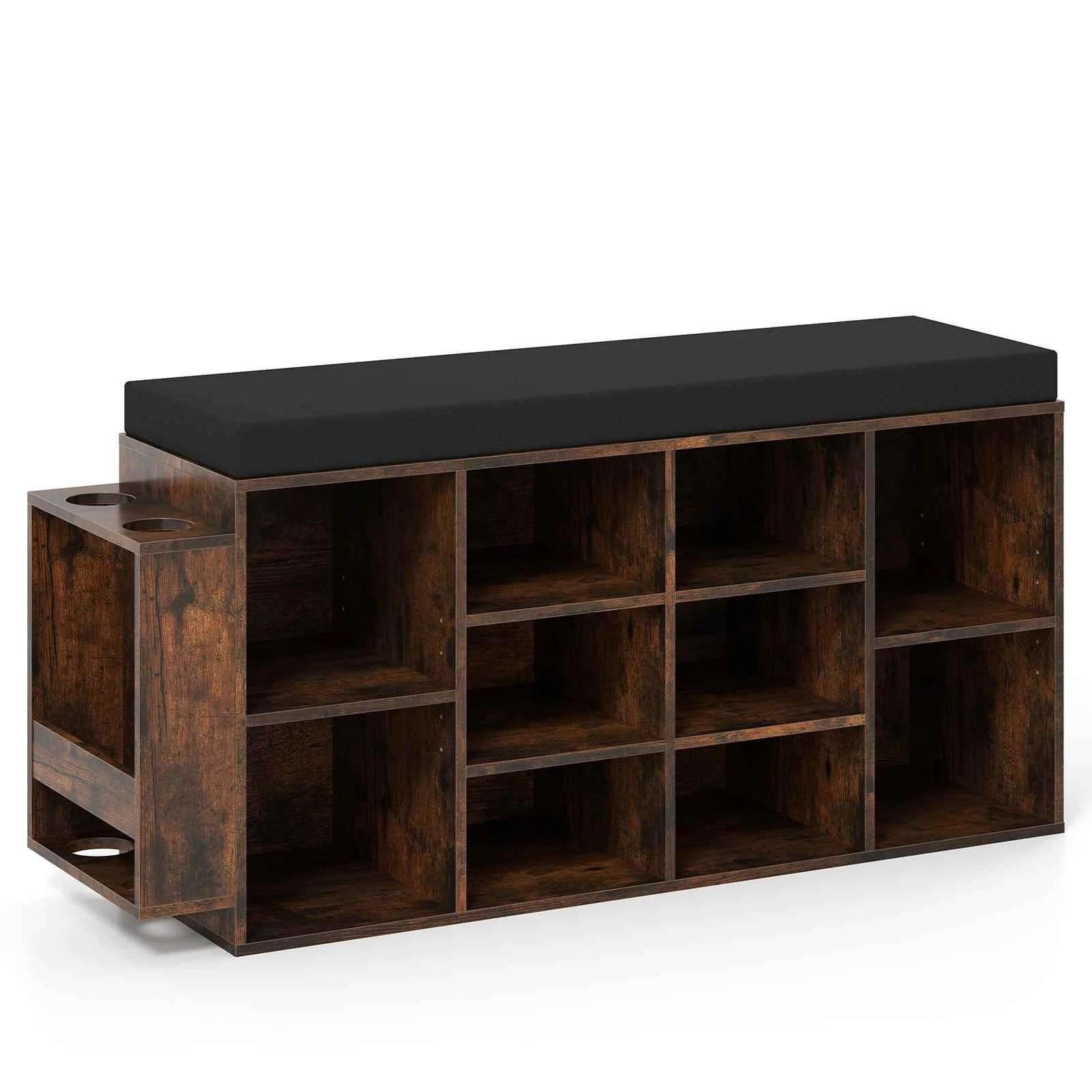1 Costway 10 Cube Shoe Cabinet Bench Shoe Storage Rack w/Cushion, 1 of 4