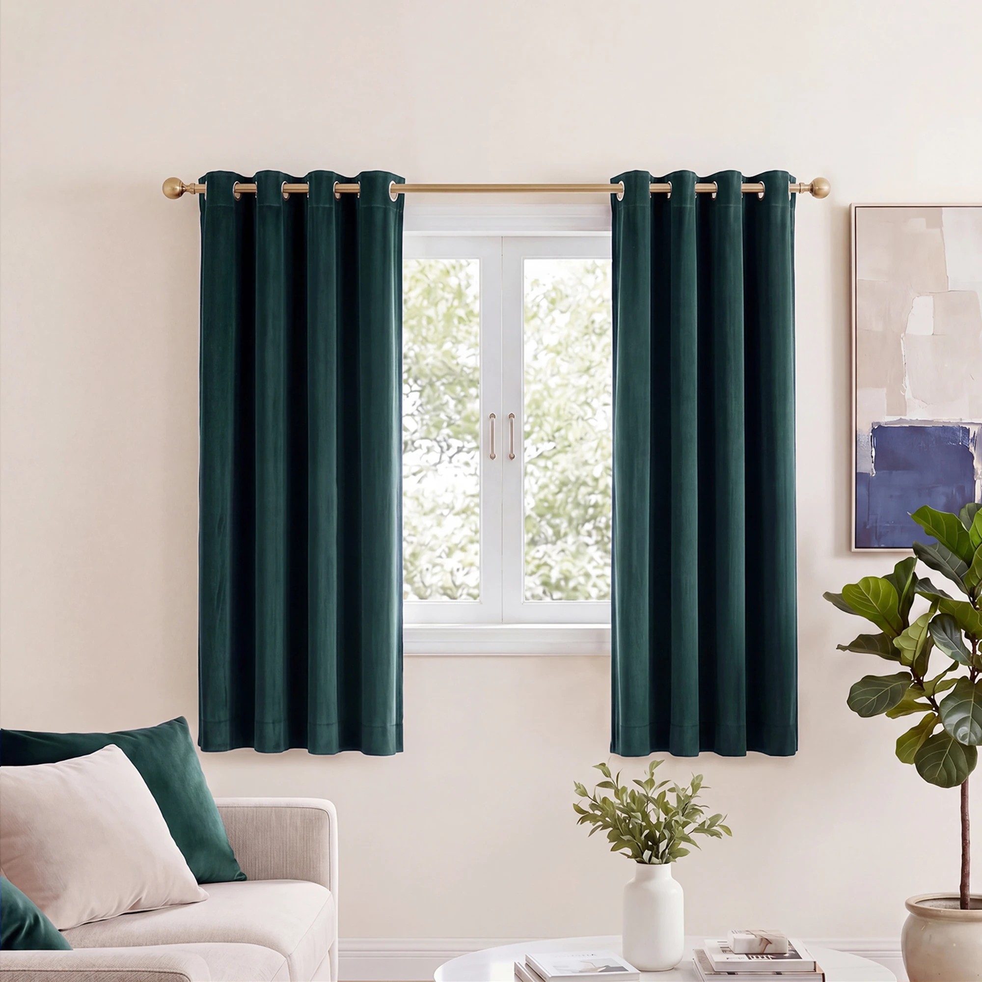 8 Marlow Blackout Curtains 2 Panels Velvet Room Darkening Eyelet Curtains Green, 8 of 8