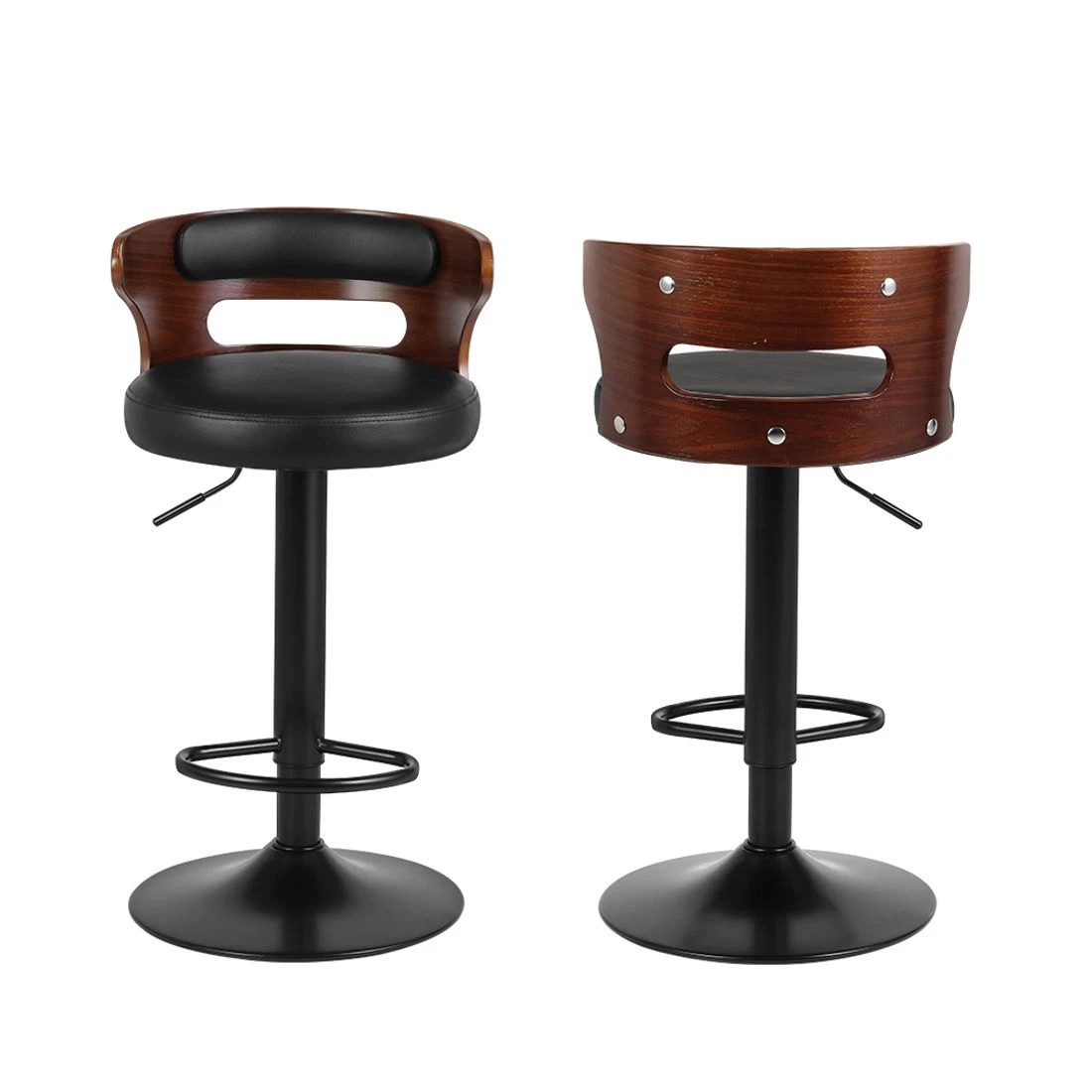 3 Artiss 2x Bar Stools Gas Lift Faux Leather - Black, 3 of 6