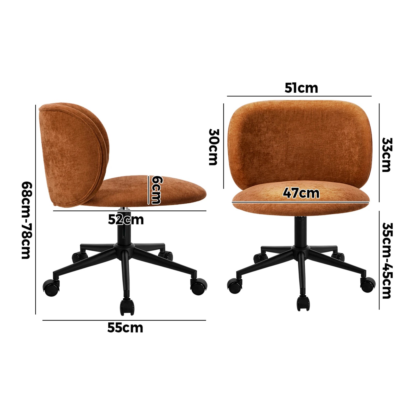 2 Oikiture Office Chair Armless Mid Back Swivel Ergonomic Chair Wheels - Orange, 2 of 5