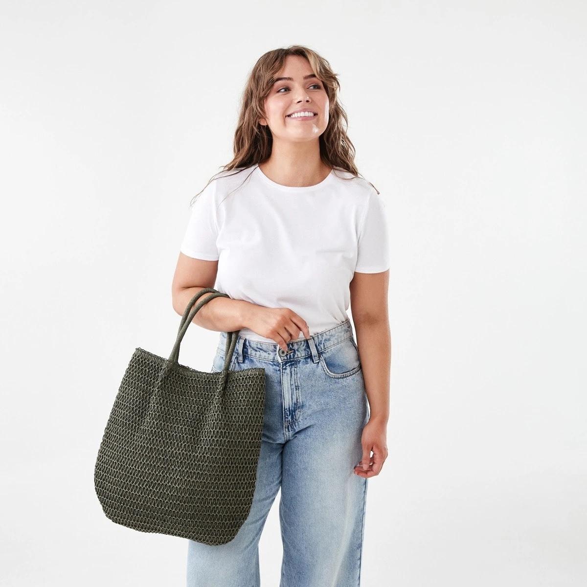 5 Soft Woven Tote Bag Grn Olive, 5 of 6