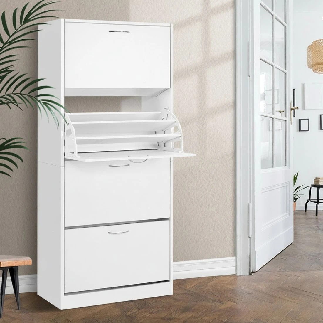 7 Artiss Shoe Rack Cabinet 60 Pairs 4 Doors - White, 7 of 7