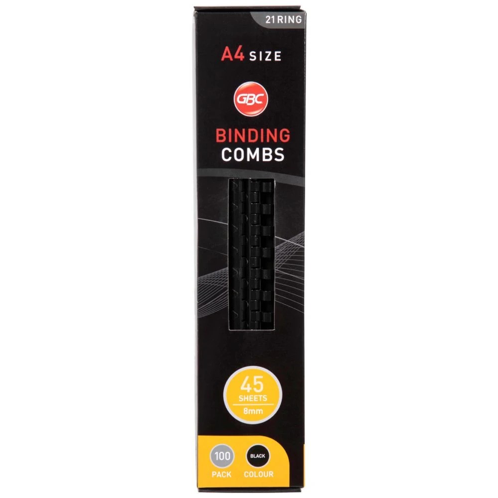 1 GBC Binding Comb 21 Loop Plastic 8mm Black 100 Pack, 1 of 3