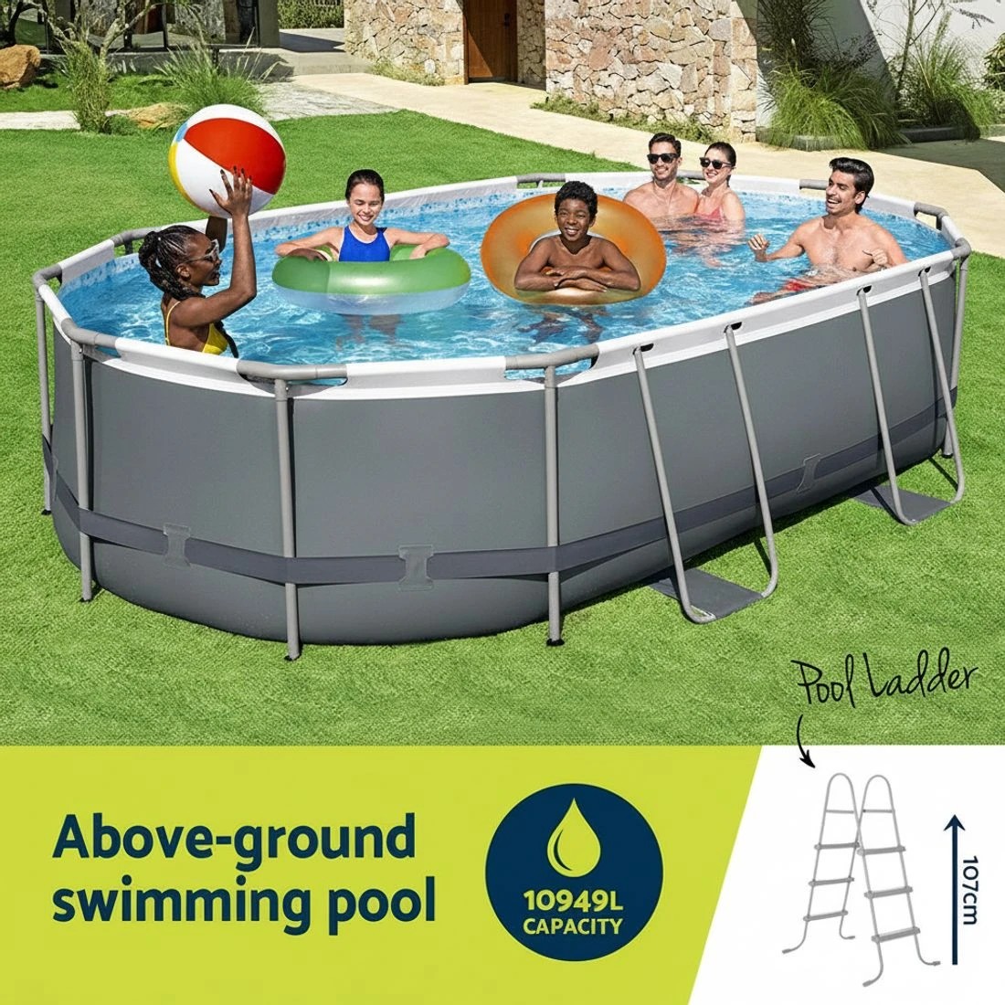 3 Bestway 488x305x107cm Swimming Pool Steel Frame Set w/ Pump Filter Ladder Cover - Grey, 3 of 6