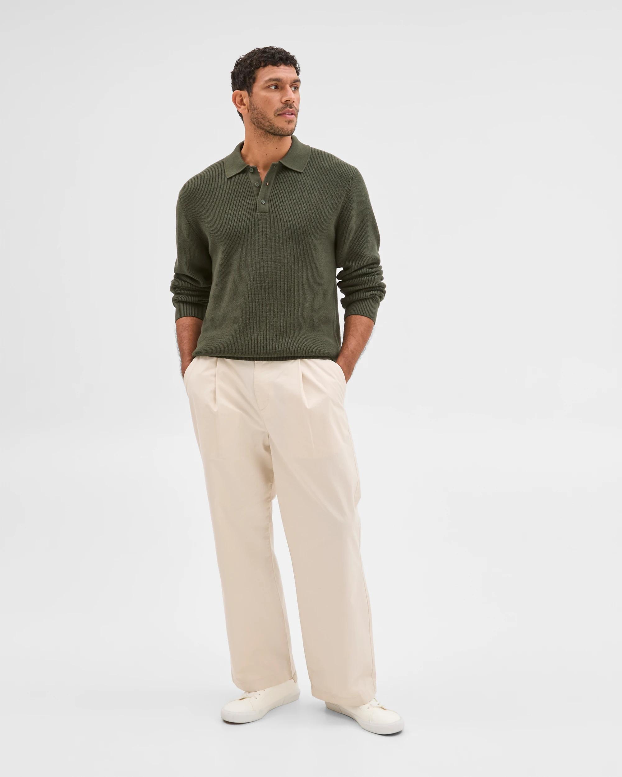 1 Target Man Australian Cotton Lightweight Long Sleeve Polo Neck Knit Sweater KHAKI, 1 of 6