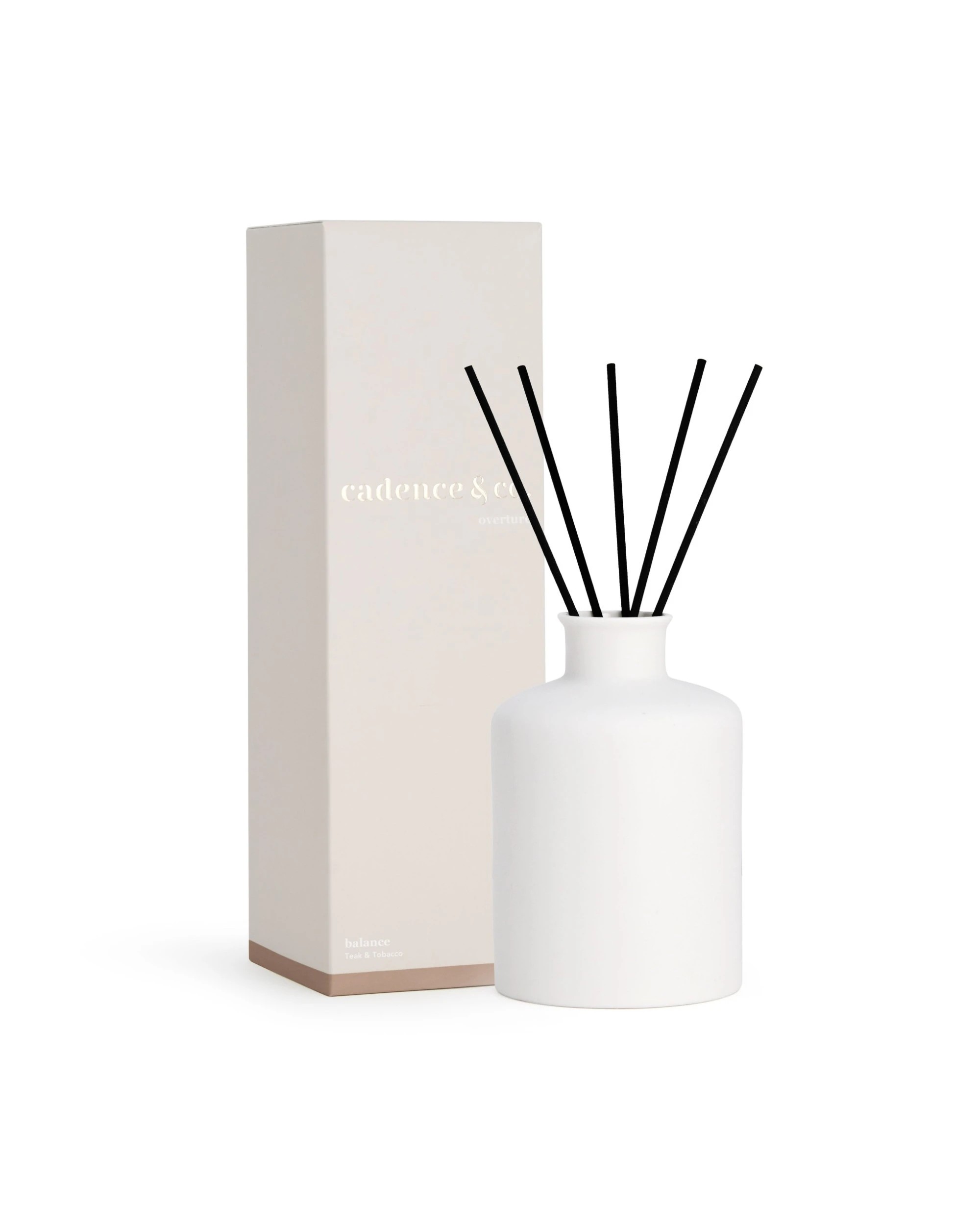3 Cadence & Co. Overture Essential Oils Reed Diffuser Balance: Teak & Tobacco - White, 3 of 3
