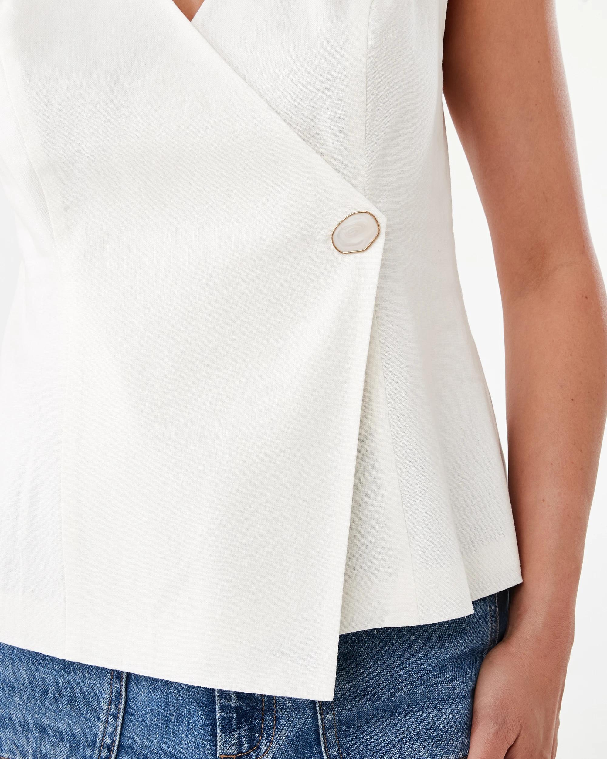 6 Sleeveless Wrap Linen Blend Waistcoat Cld White, 6 of 6