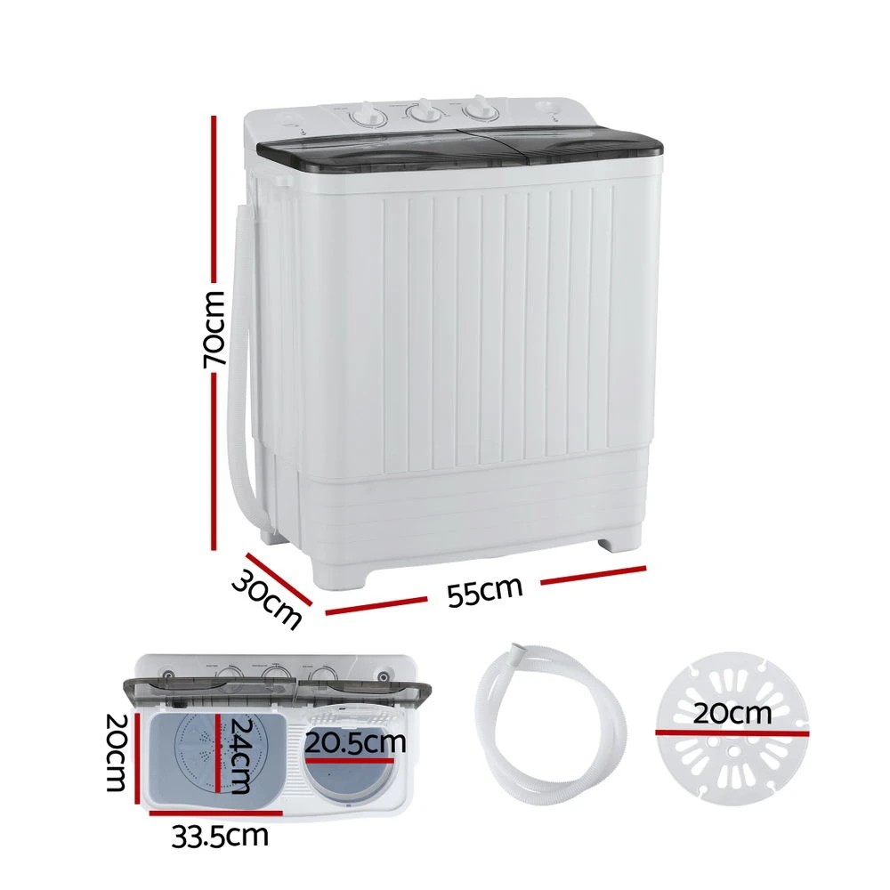 2 Devanti Portable Washing Machine Twin Tub 4.5KG - Grey, 2 of 8