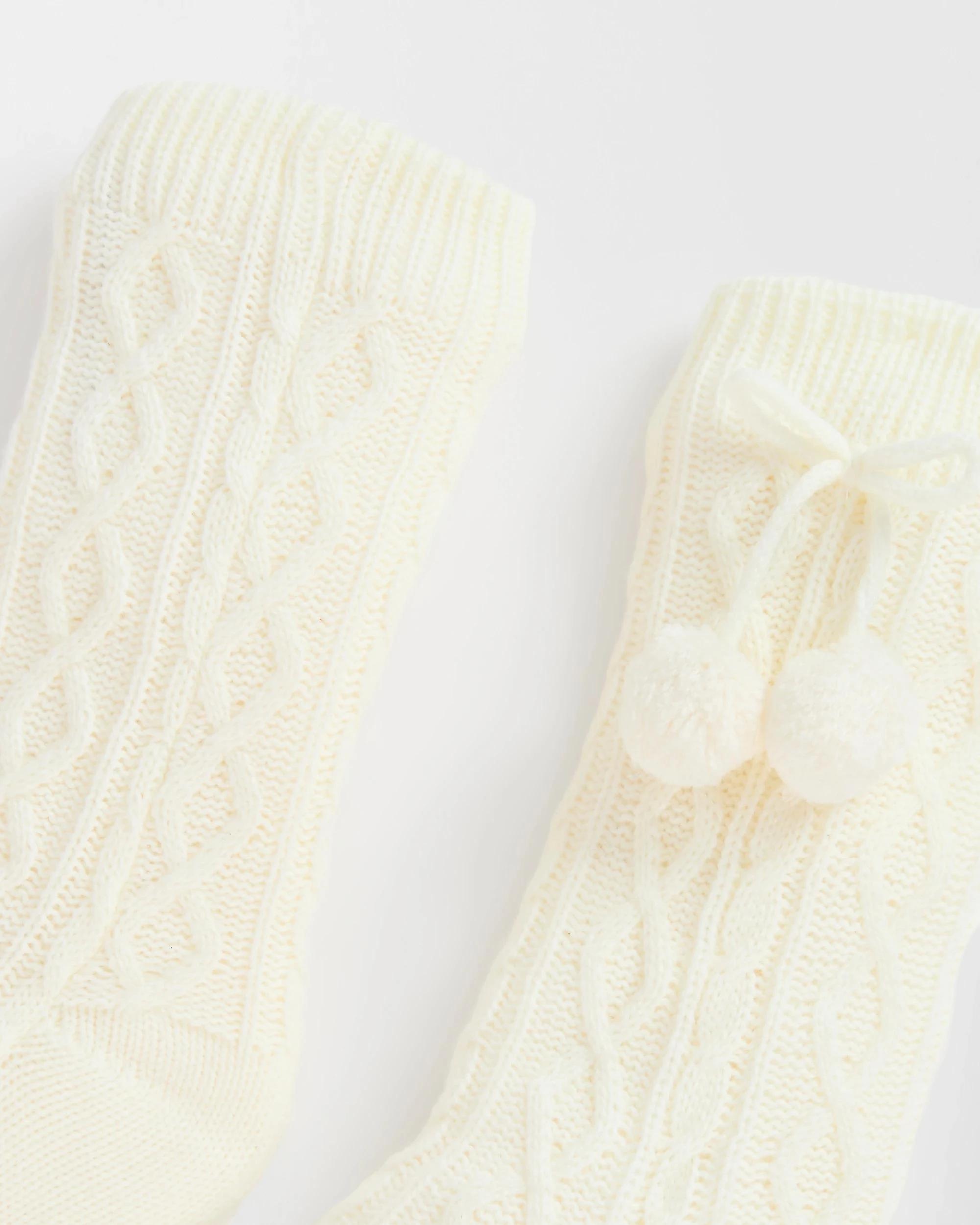 2 Target Woman Cable Home Pom Pom Crew Socks WHITE, 2 of 3