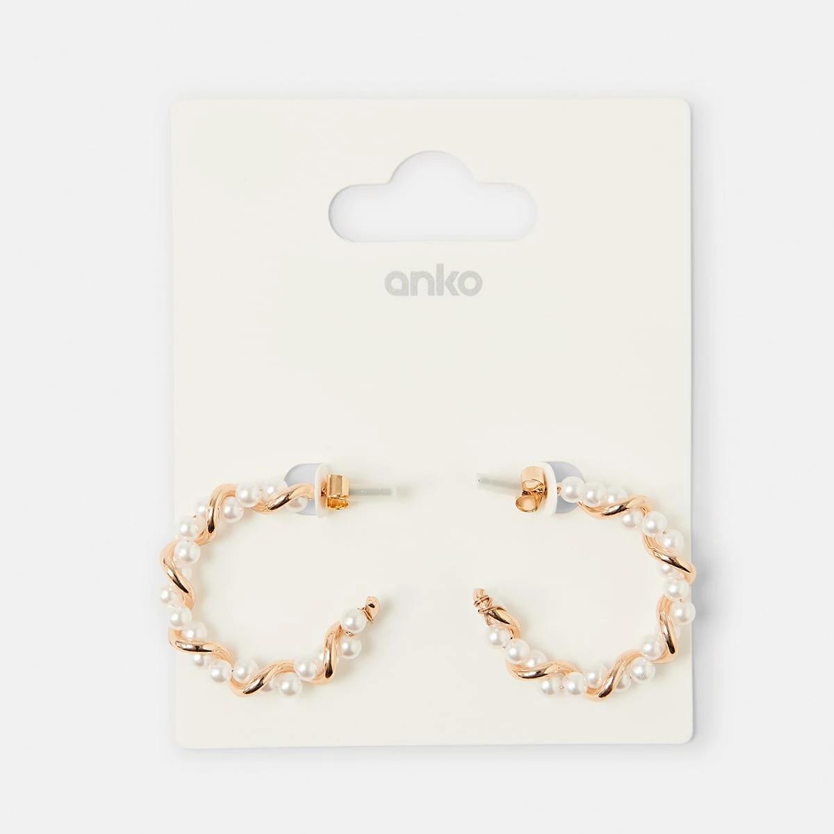 5 Faux Pearl Twist Hoop Earrings - Gold Tone Pearl, 5 of 5