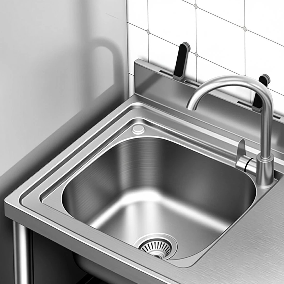 3 Cefito Stainless Steel Kitchen Bench Work Table with Sink Splashback - Silver, 3 of 5