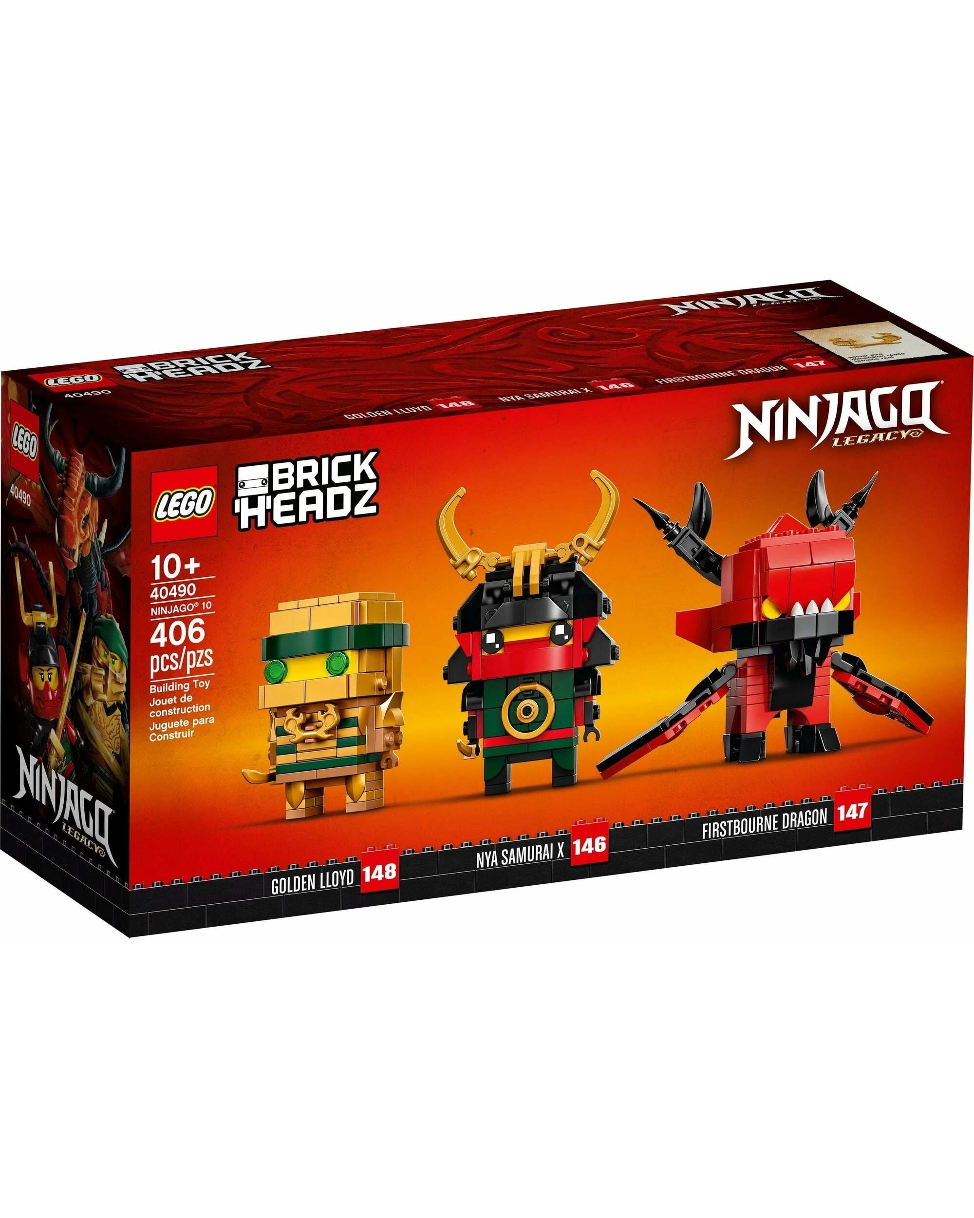 1 LEGO BRICKHEADZ Ninjago Firstbourne Dragon Nya Samura X Golden Lloyd (40490), 1 of 1