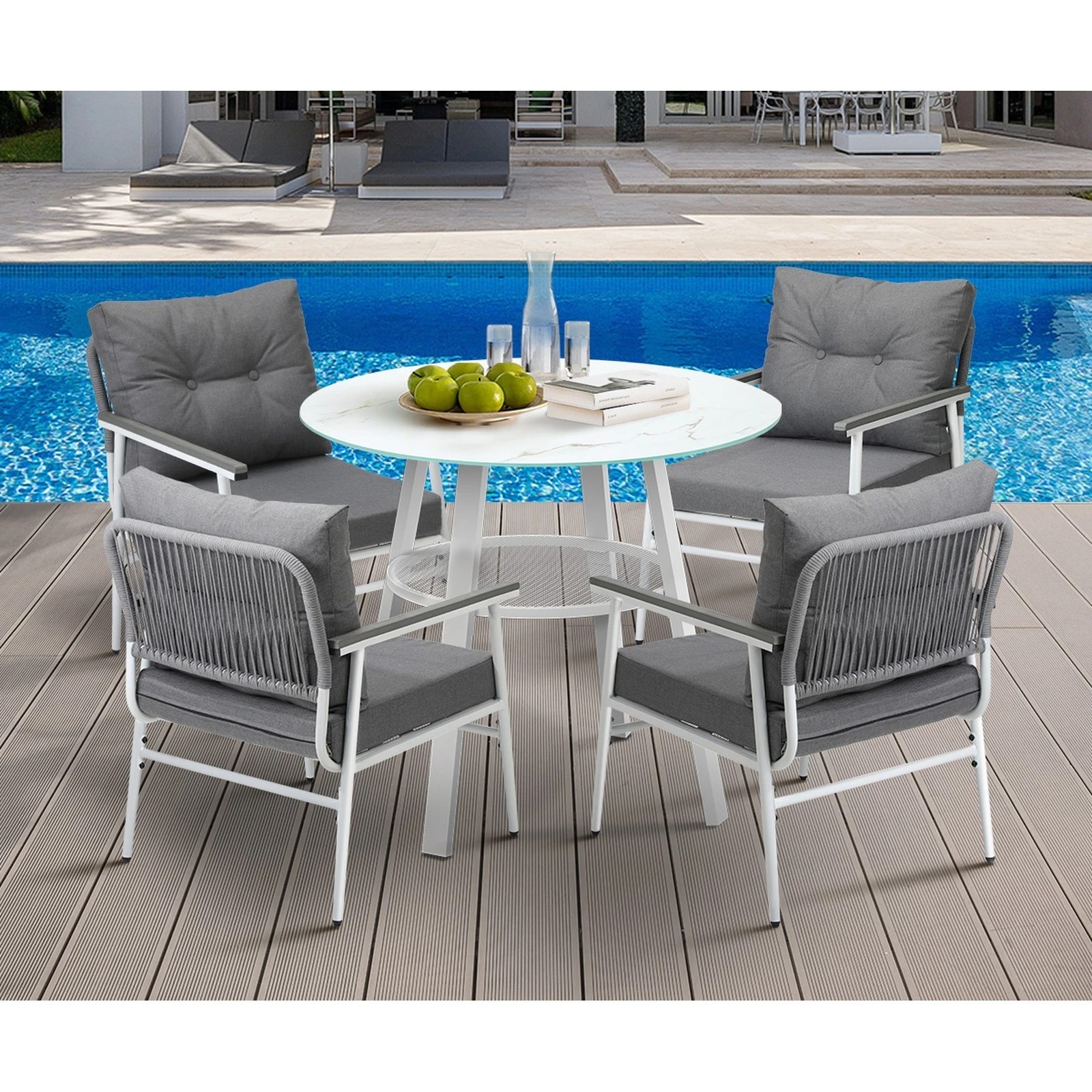 4 Livsip Outdoor Dining Setting Patio Furniture Set 4 Seater Tempered Glass Table - Multi, 4 of 9