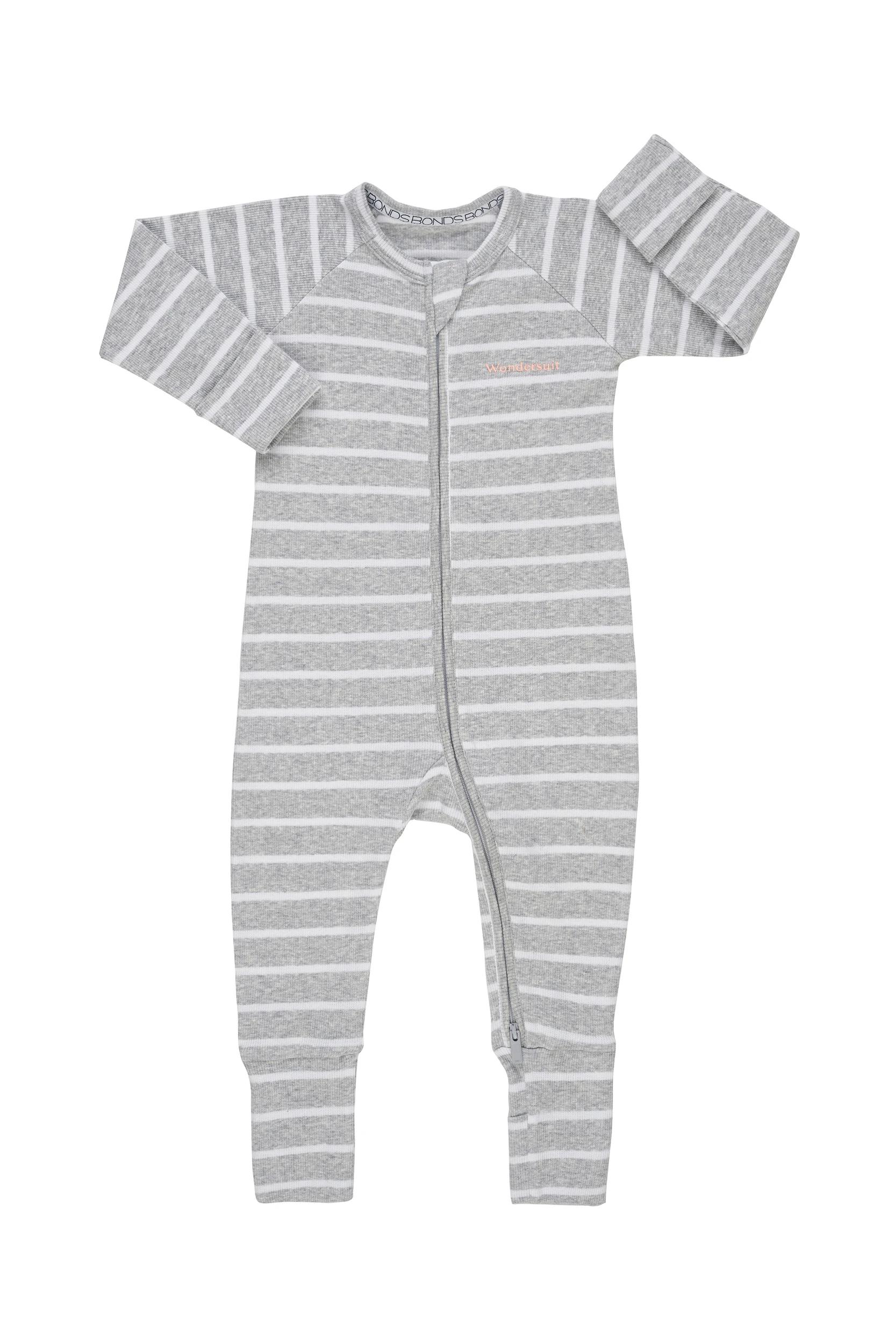 3 Baby Bonds Zip Wondersuit - Grey Striped GREY/WHITE STRIPE, 3 of 3