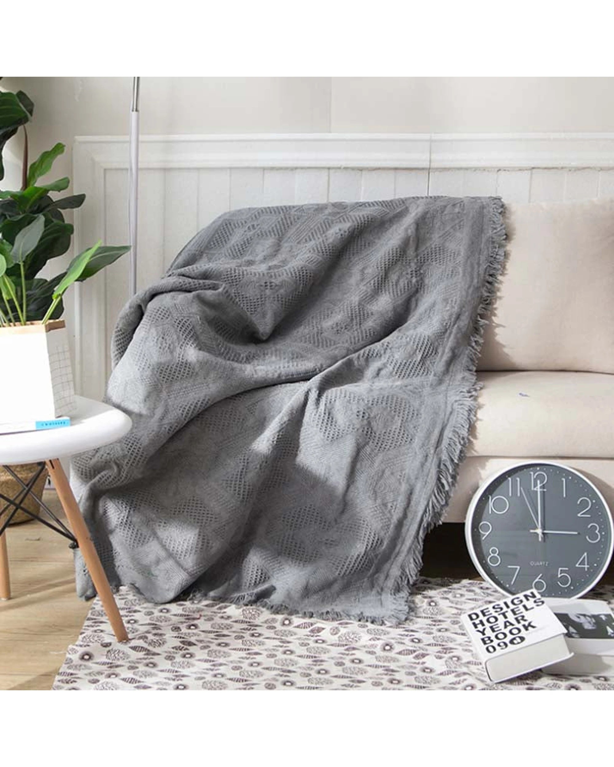 5 Cotton More Slub Knitted Blanket T Pattern 180x230cm - Grey, 5 of 6