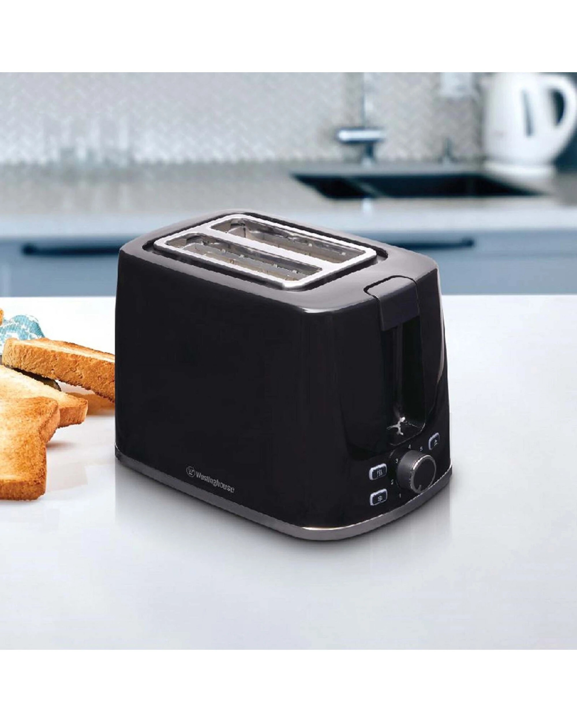 2 Westinghouse Electric Tea/Coffee Water Kettle 1.7L & 2 Slice Toaster Set - Black, 2 of 6