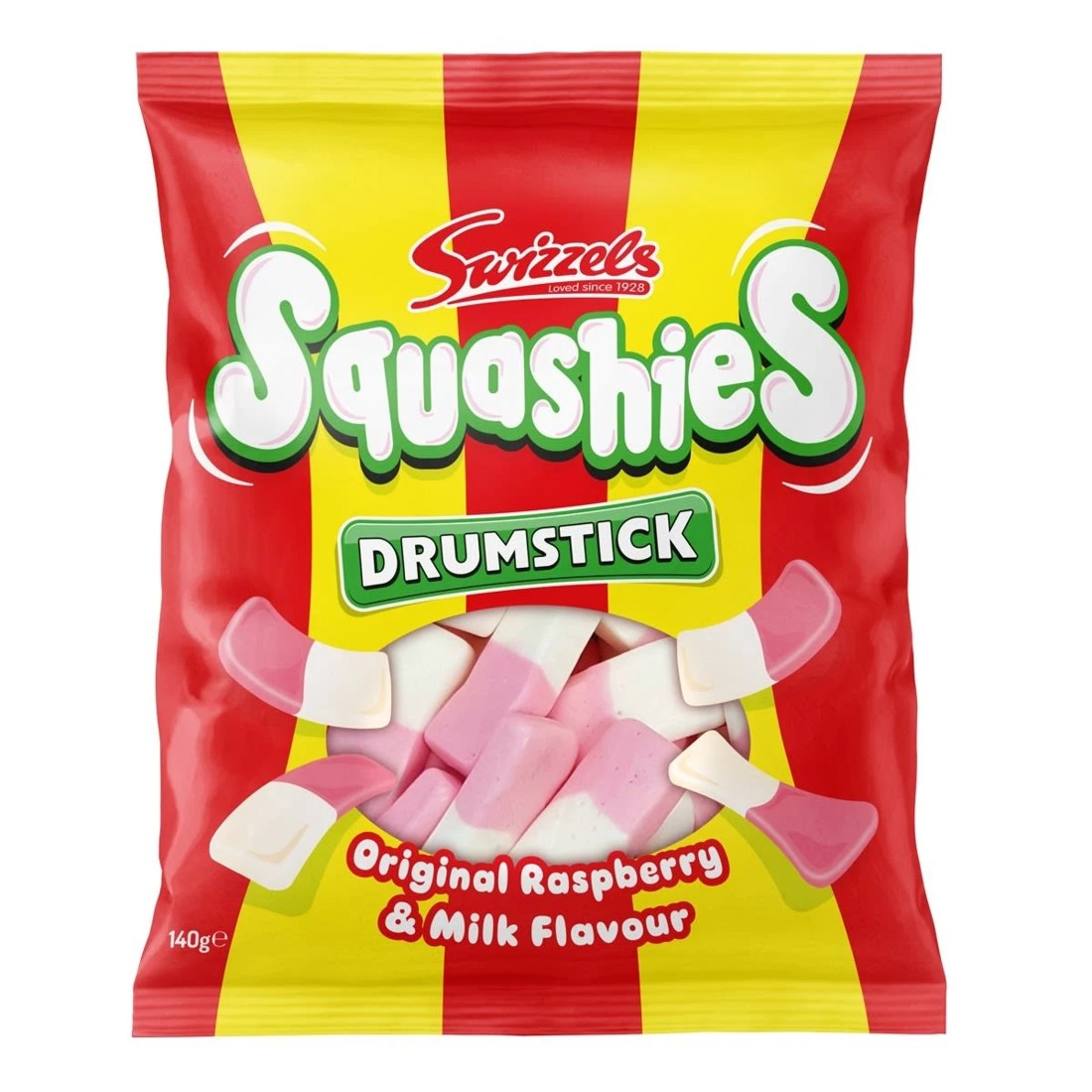 1 Swizzels Squashies Original Raspberry and Milk Flavour Drumstick 140g, 1 of 2